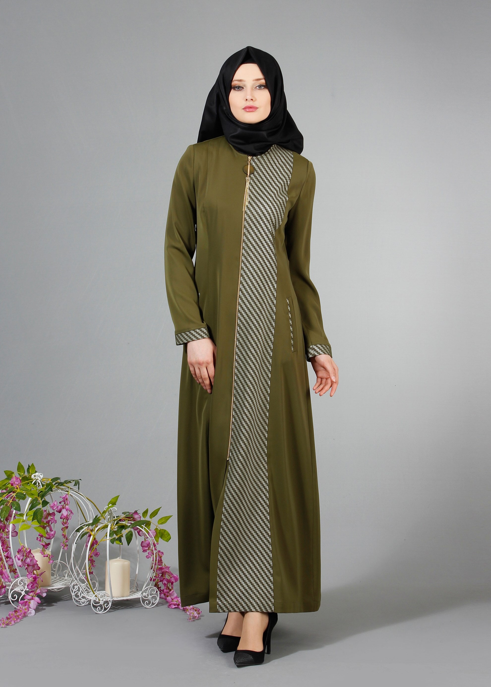 Tesettür giyim HAKİ 1716 Elite Tesettür Pardesü 40/48 TEK38