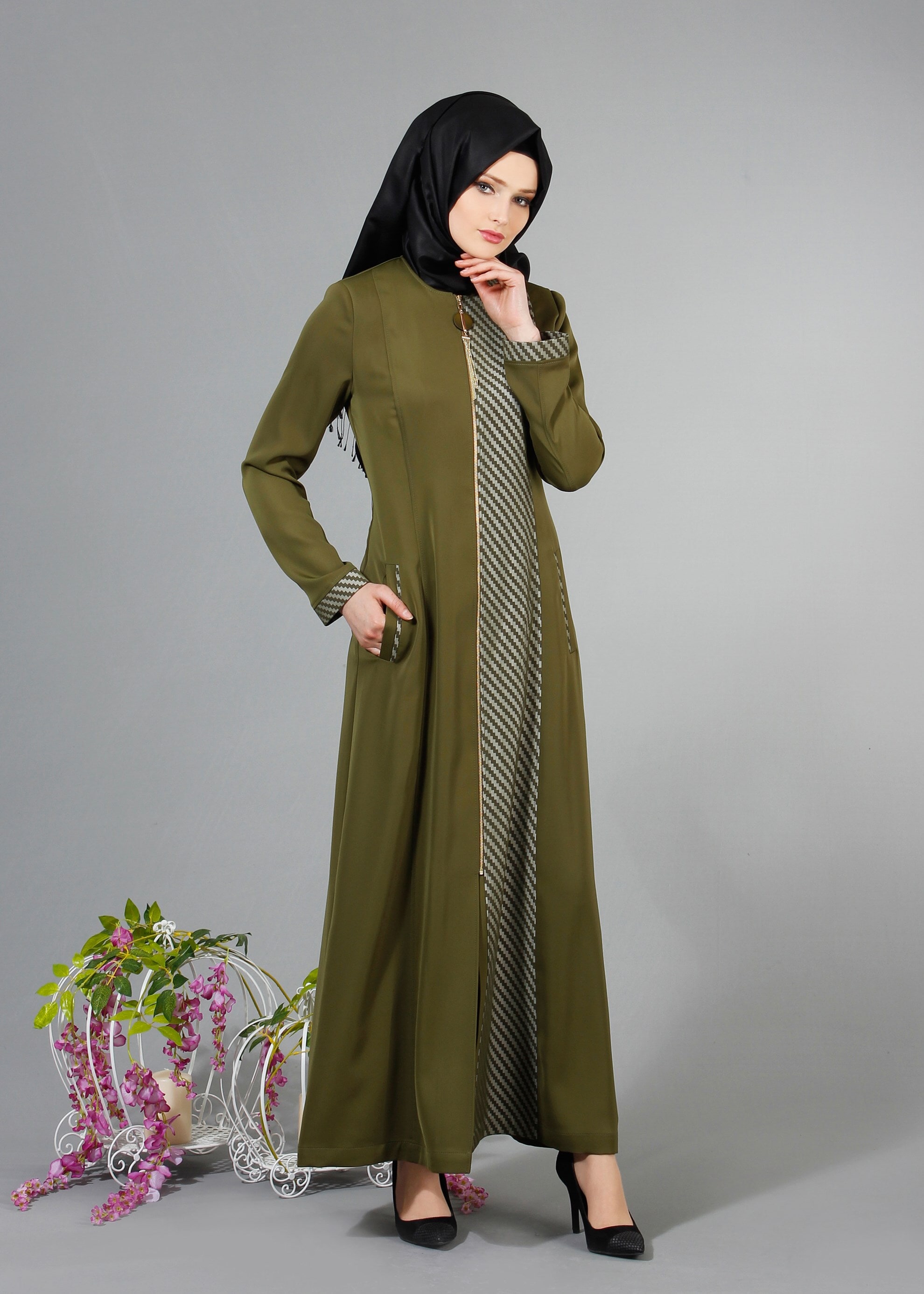 Tesettür giyim HAKİ 1716 Elite Tesettür Pardesü 40/48 TEK38