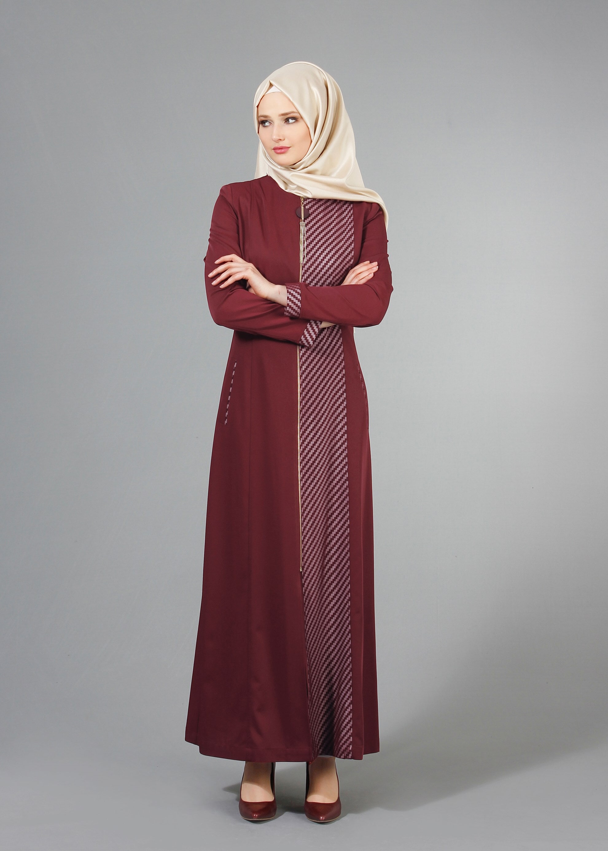 Tesettür giyim BORDO 1716 Elite Tesettür Pardesü 40/48 TEK38