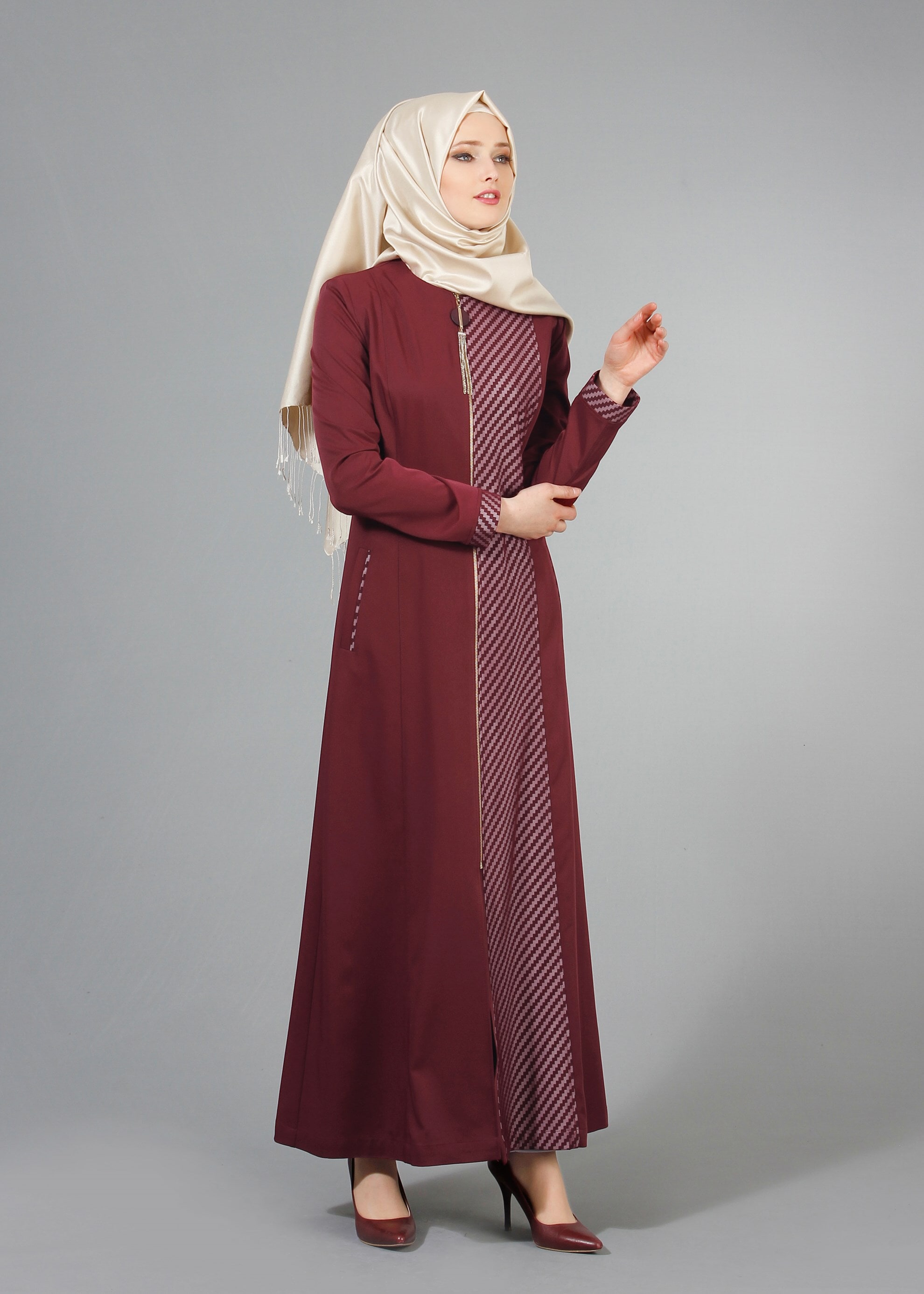 Tesettür giyim BORDO 1716 Elite Tesettür Pardesü 40/48 TEK38