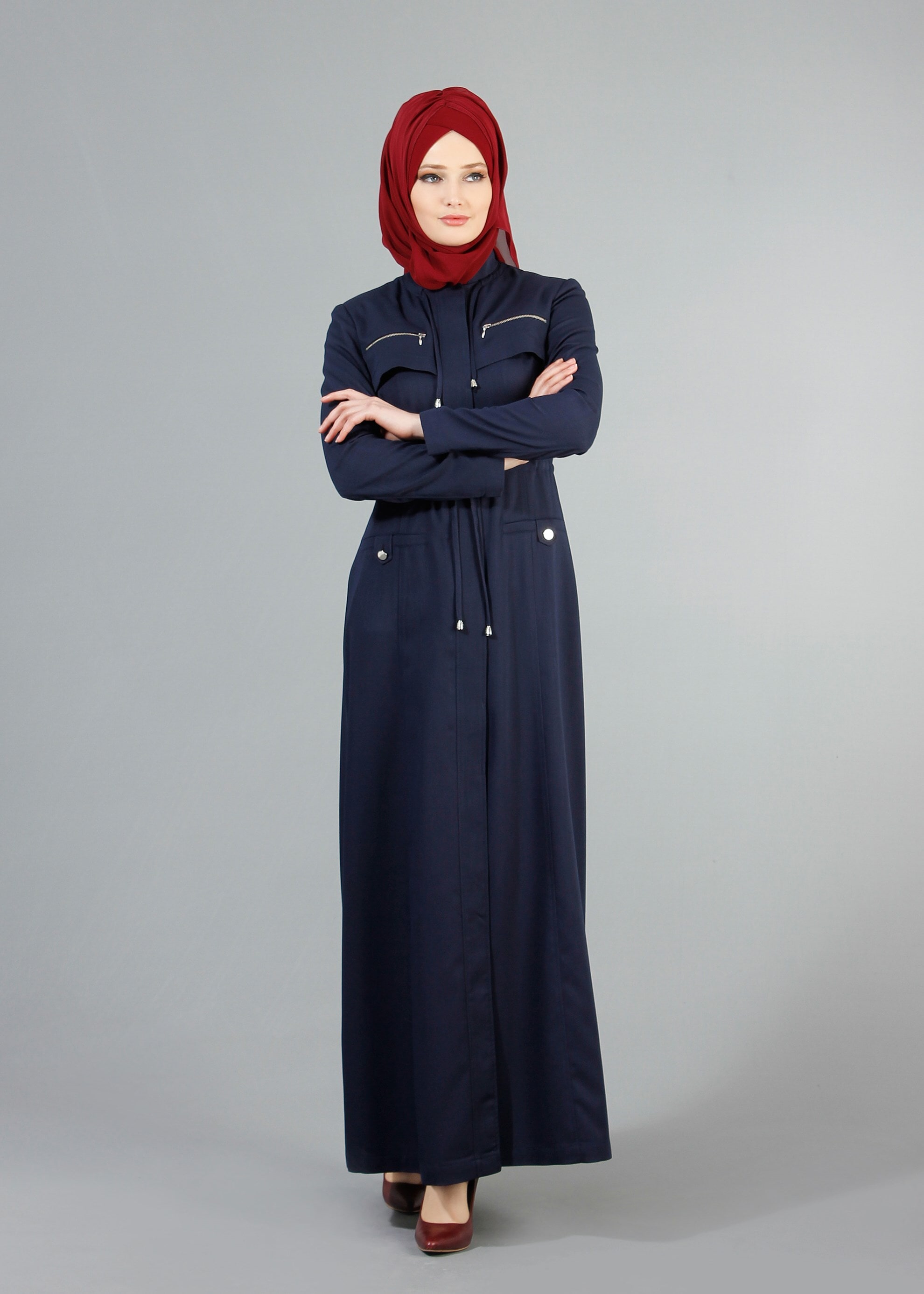 Tesettür giyim LACİVERT 1717 Derin Tesettür Pardesü 38/46 TEK40