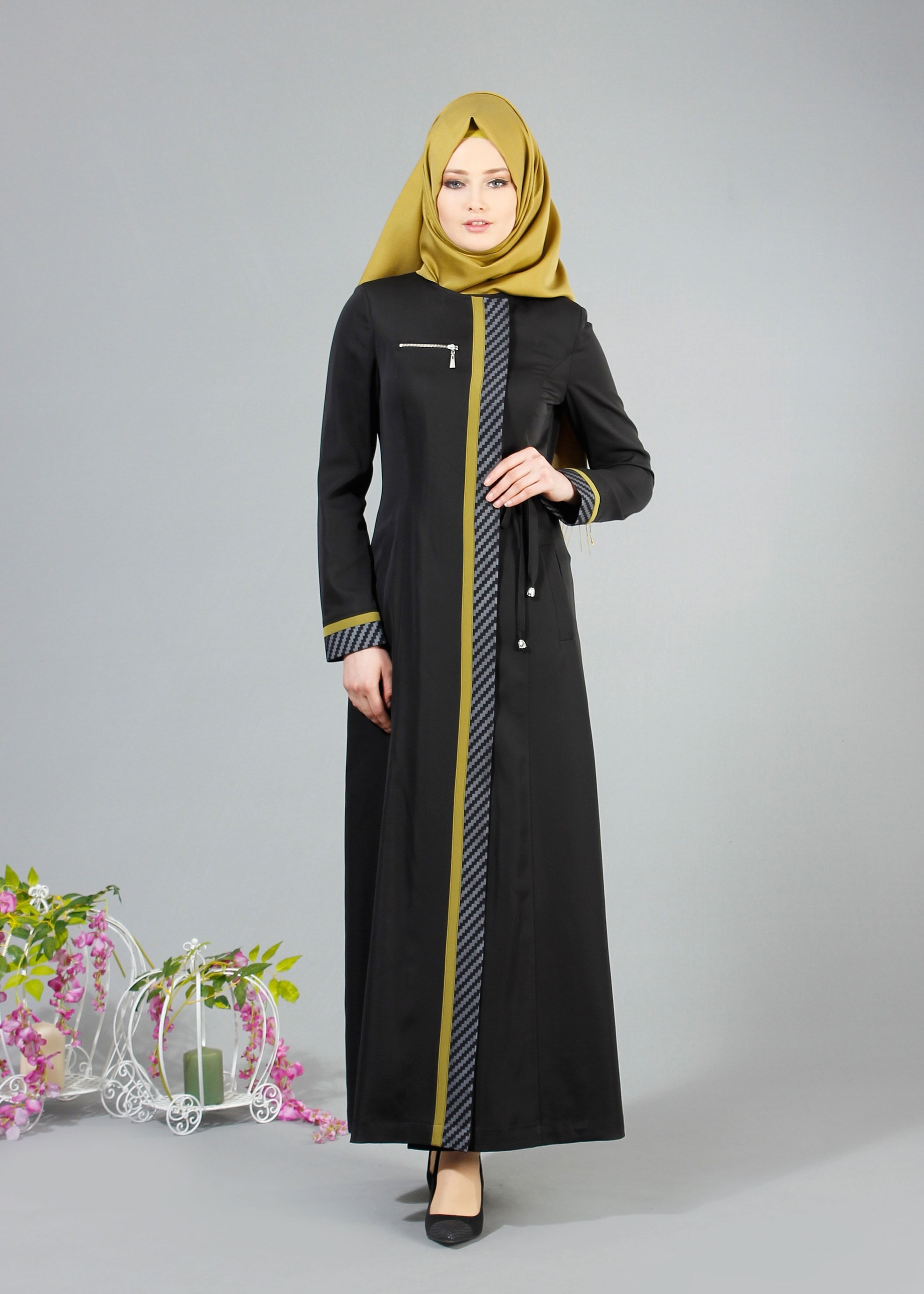 Tesettür giyim SİYAH 1718 Elite Tesettür Pardesü 38/46 TEK40