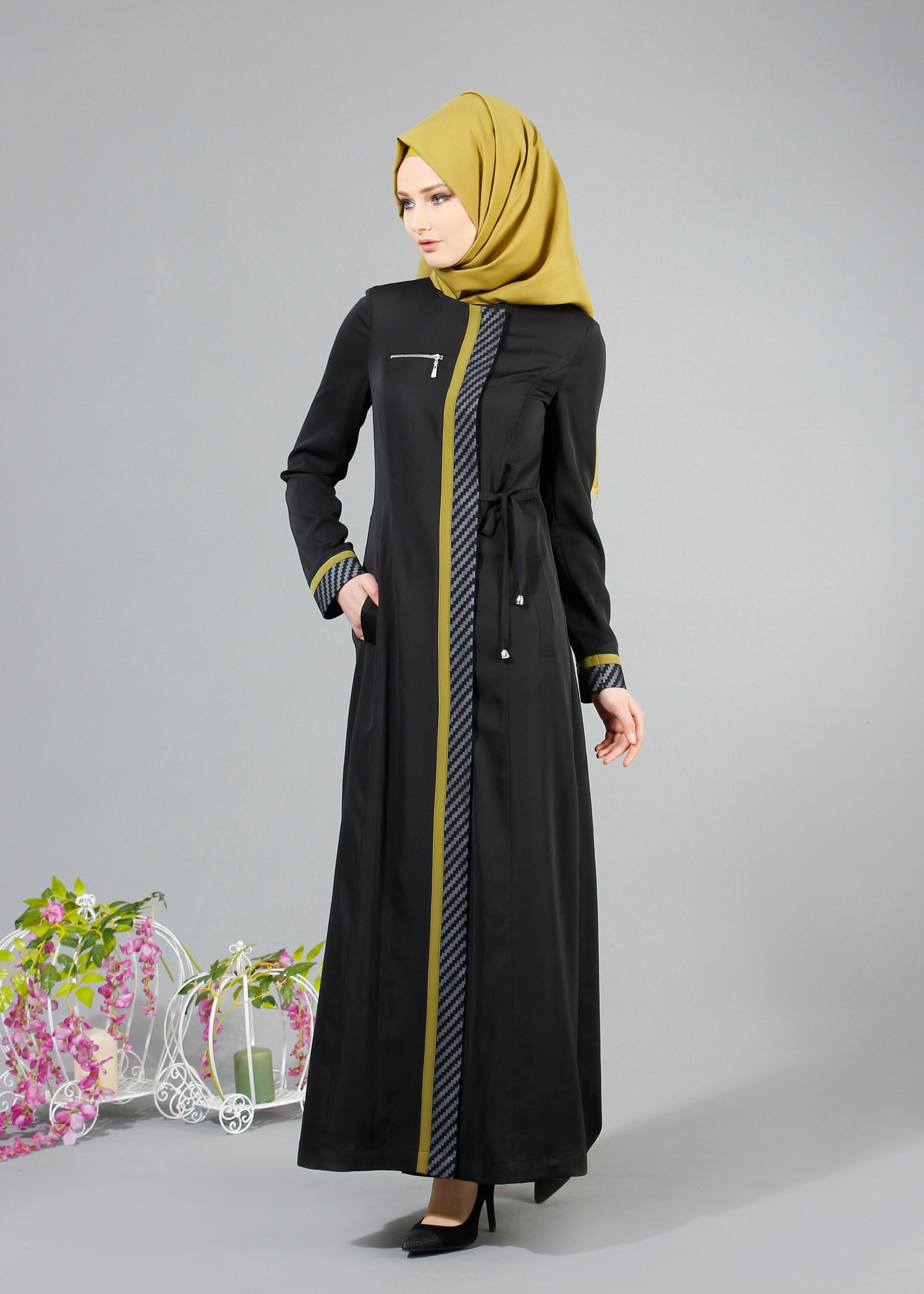 Tesettür giyim SİYAH 1718 Elite Tesettür Pardesü 38/46 TEK40