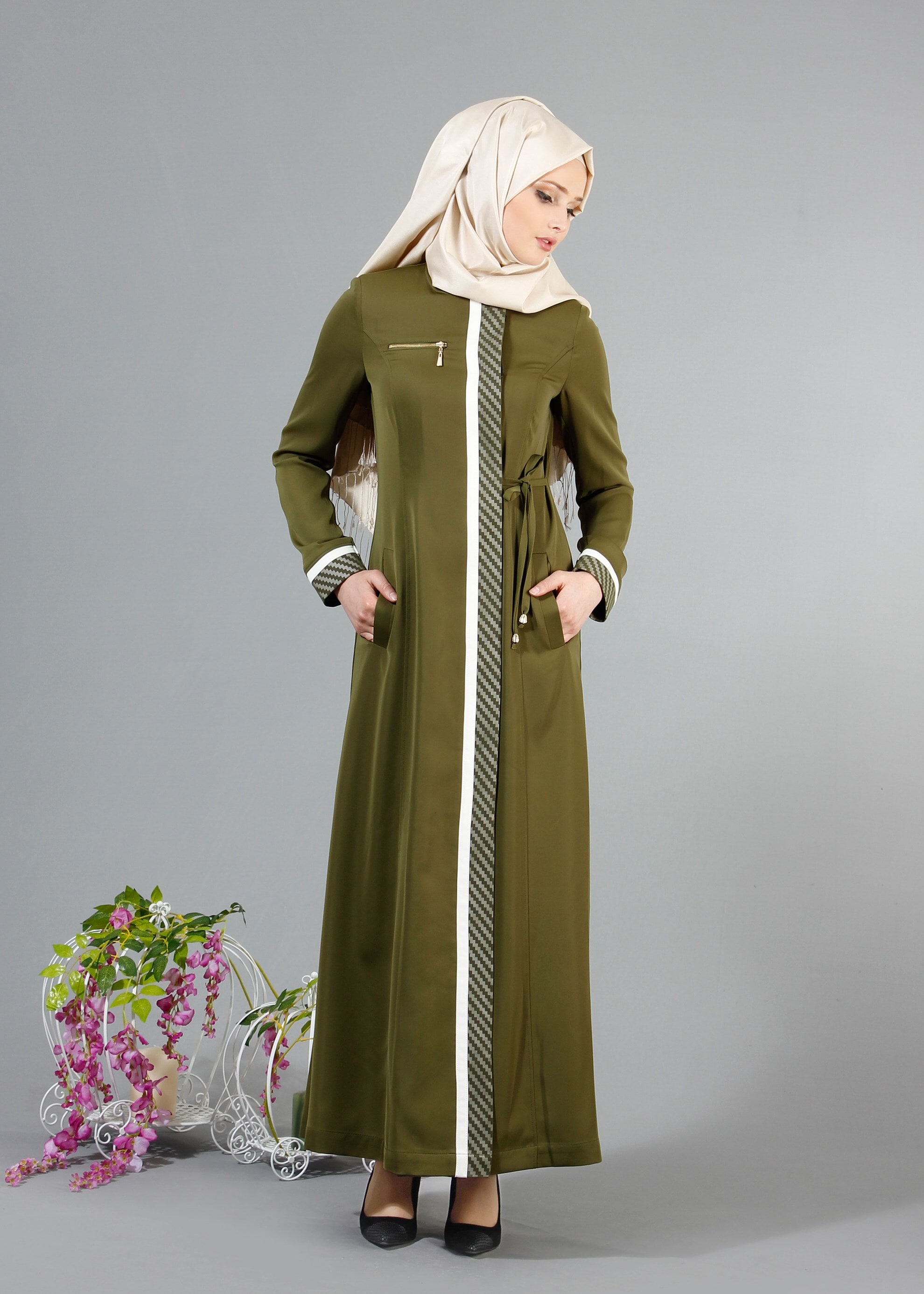 Tesettür giyim HAKİ 1718 Elite Tesettür Pardesü 38/46 TEK40