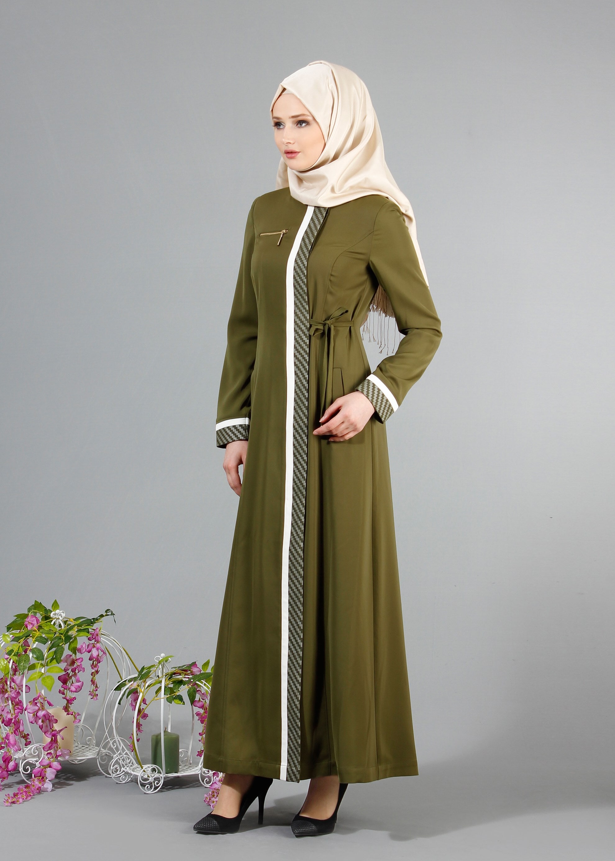 Tesettür giyim HAKİ 1718 Elite Tesettür Pardesü 38/46 TEK40