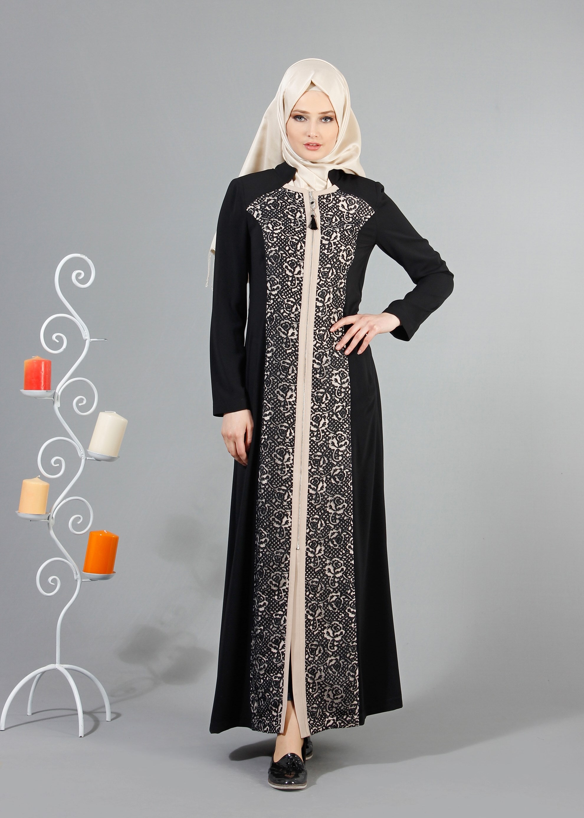 Tesettür giyim SİYAH 1719 Virona Tesettür Pardesü 38/48 TEK40-42