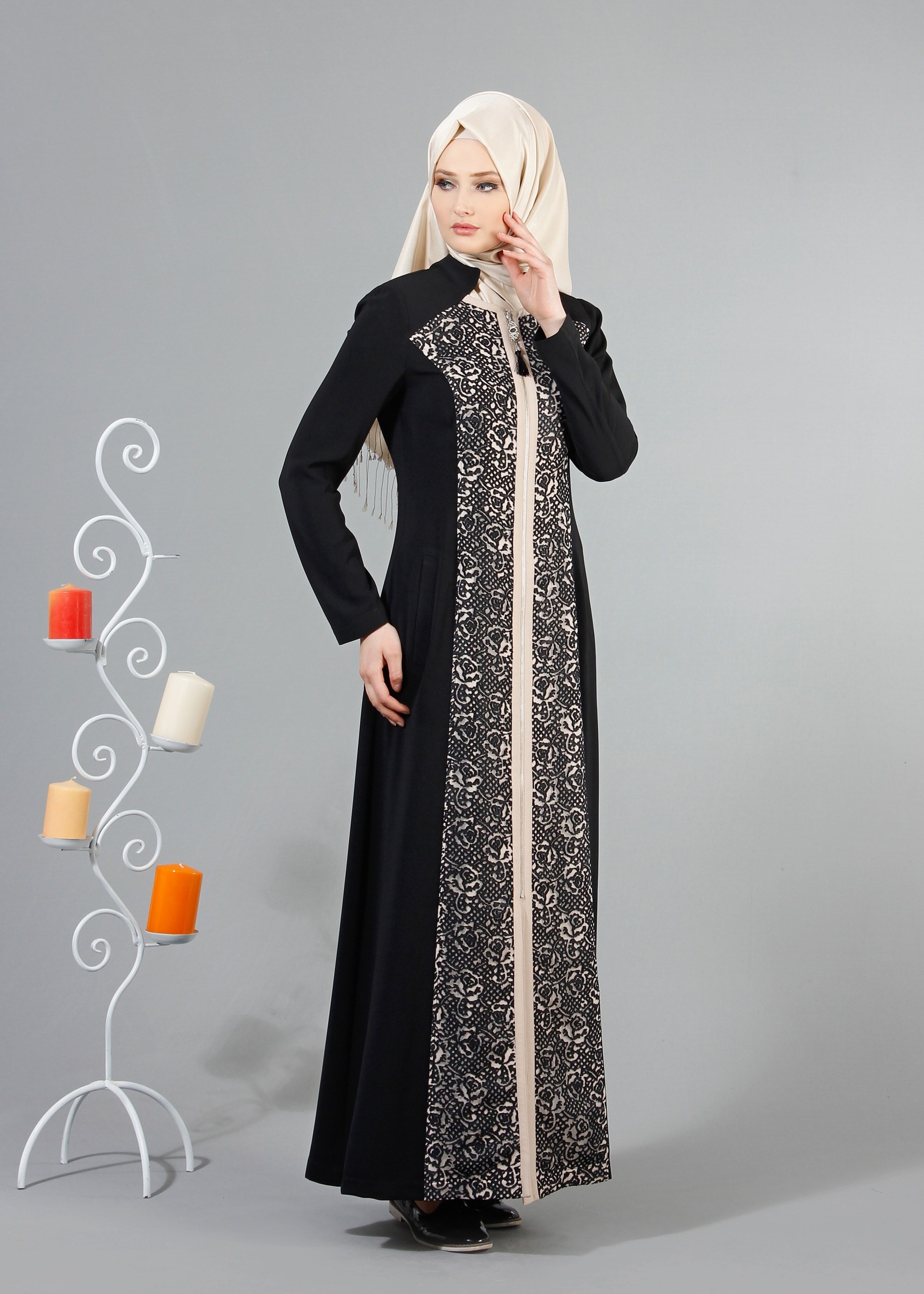 Tesettür giyim SİYAH 1719 Virona Tesettür Pardesü 38/48 TEK40-42