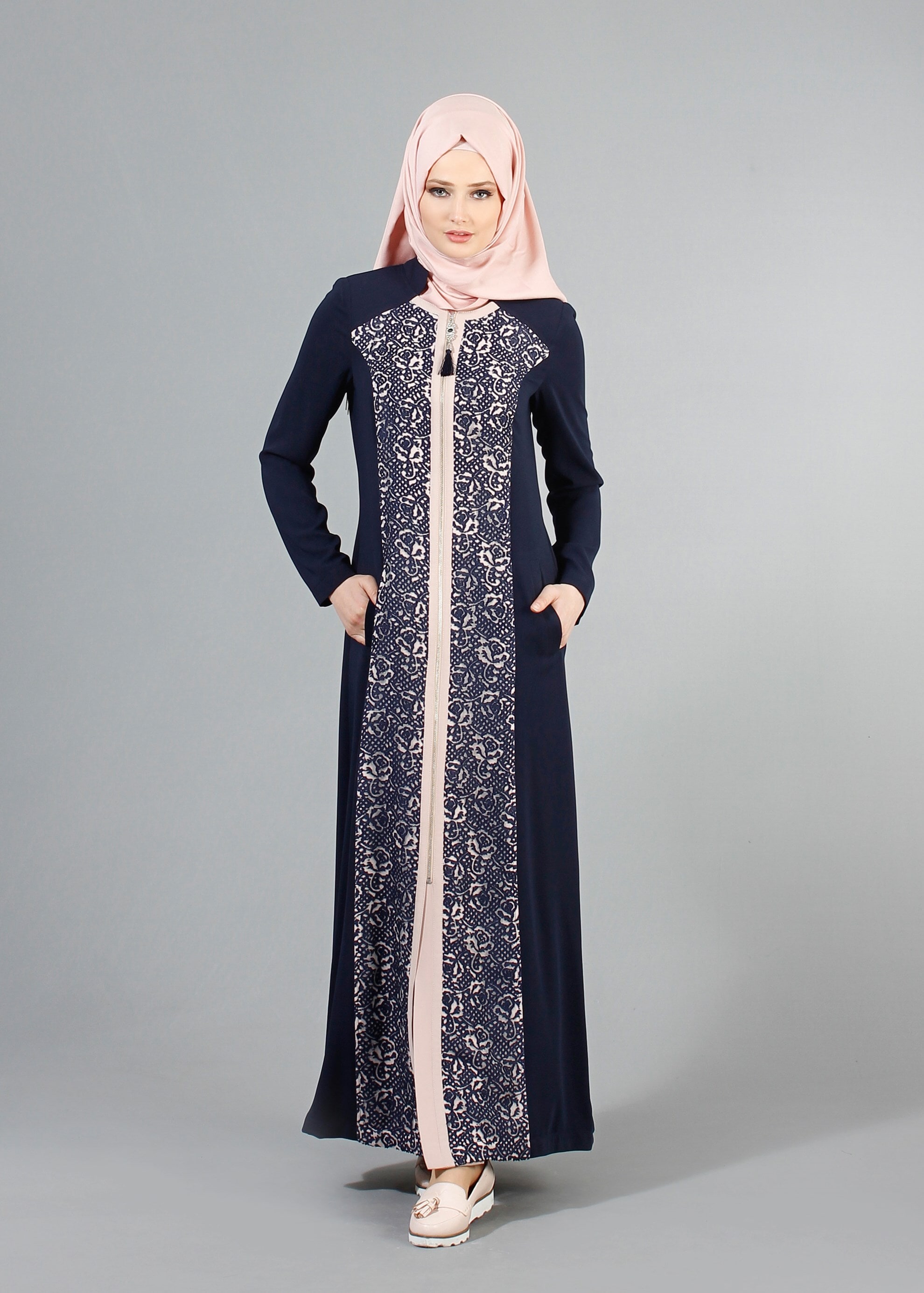 Tesettür giyim LACİVERT 1719 Virona Tesettür Pardesü 38/48 TEK40-42