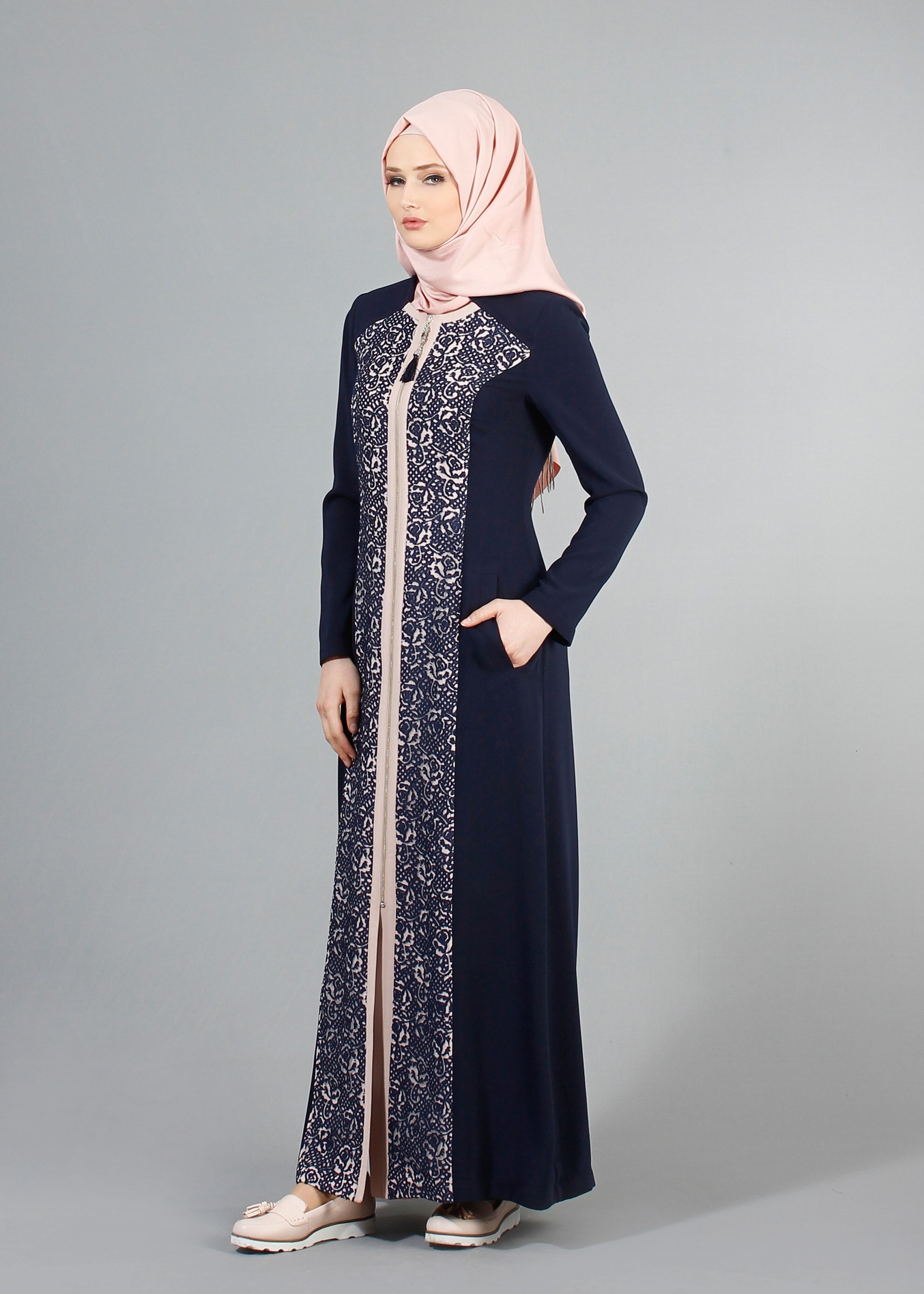 Tesettür giyim LACİVERT 1719 Virona Tesettür Pardesü 38/48 TEK40-42