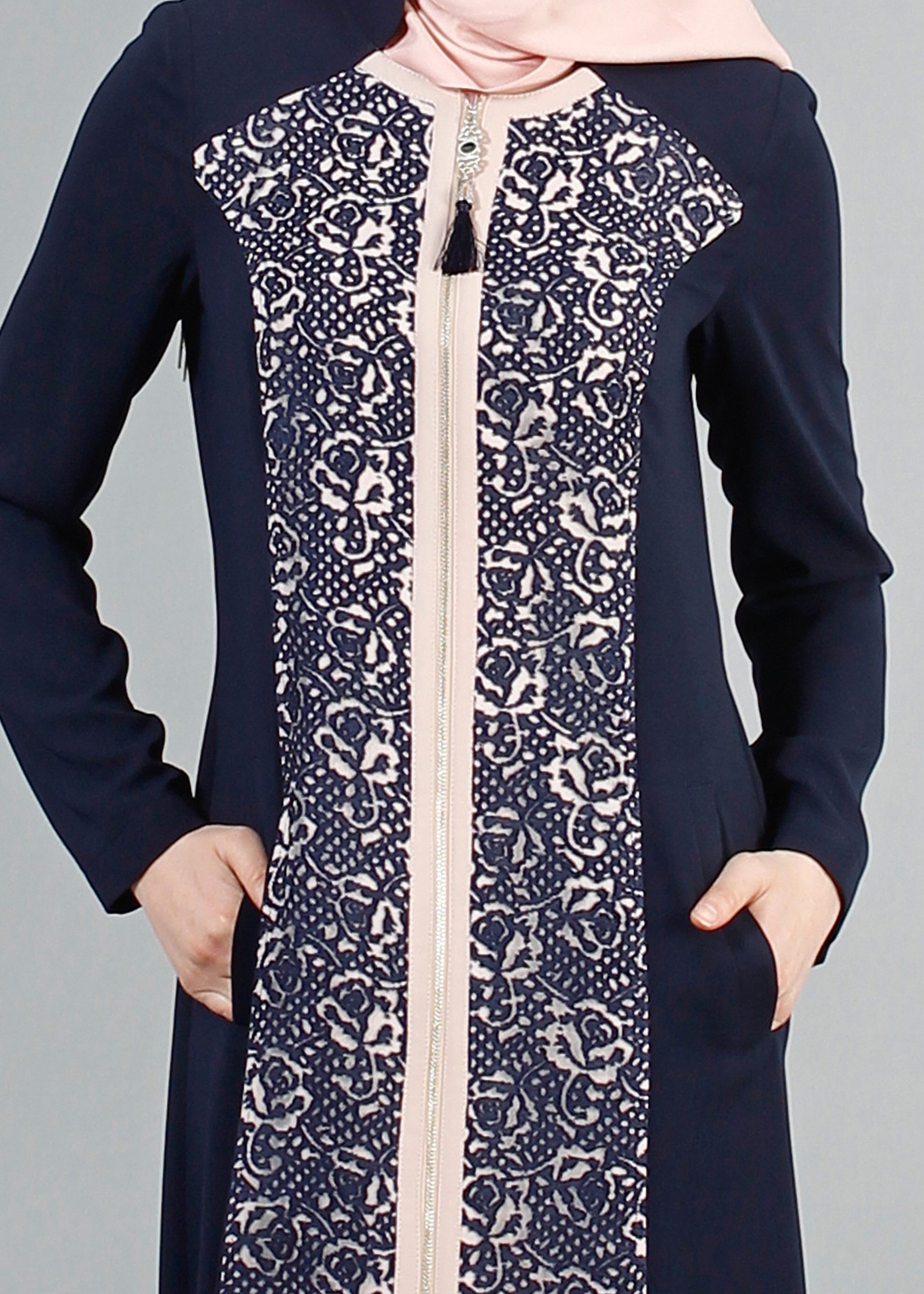 Tesettür giyim LACİVERT 1719 Virona Tesettür Pardesü 38/48 TEK40-42