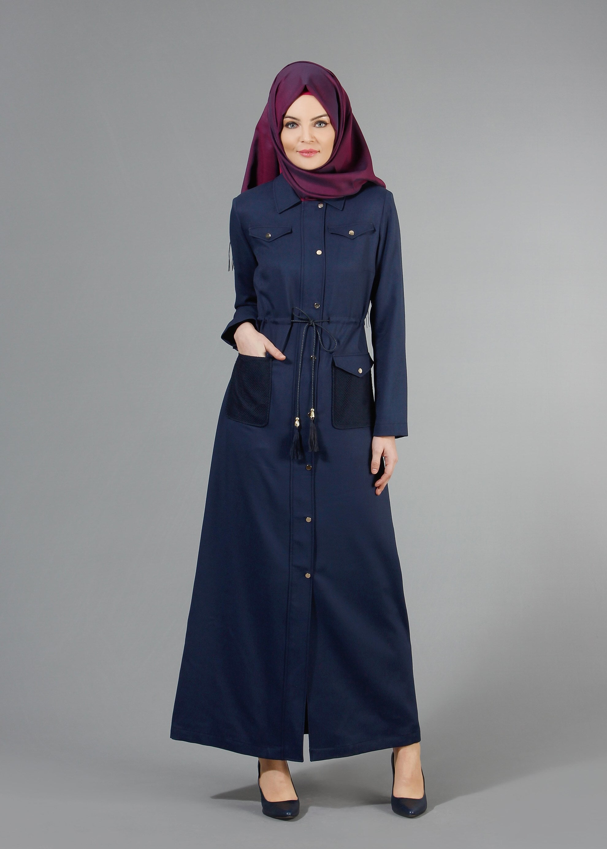 Tesettür giyim LACİVERT 1722 New Shine Tesettür Pardesü 38/44 TEK40