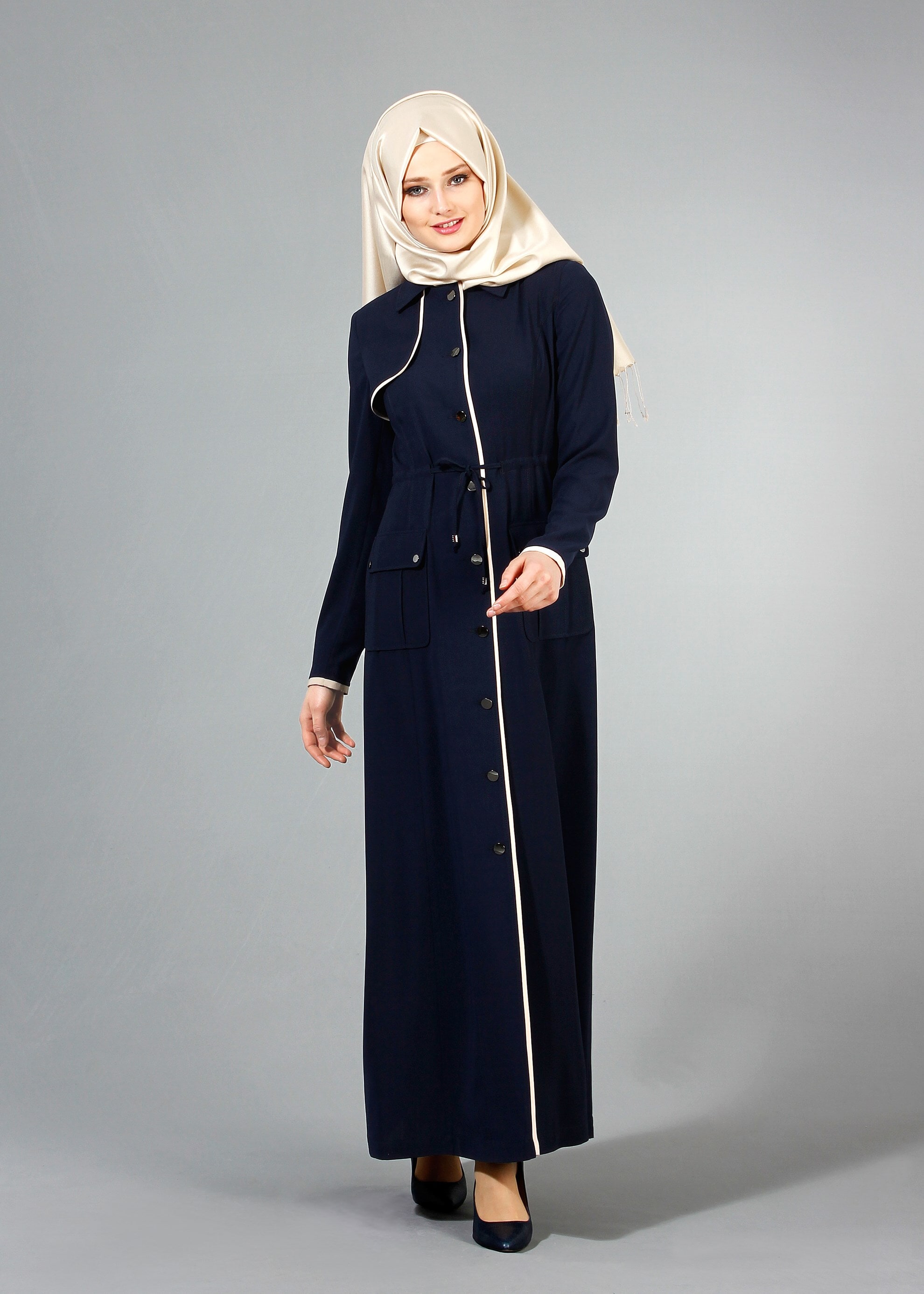 Tesettür giyim LACİVERT 1724 SUFLE PARDESÜ 38/46 TEK40