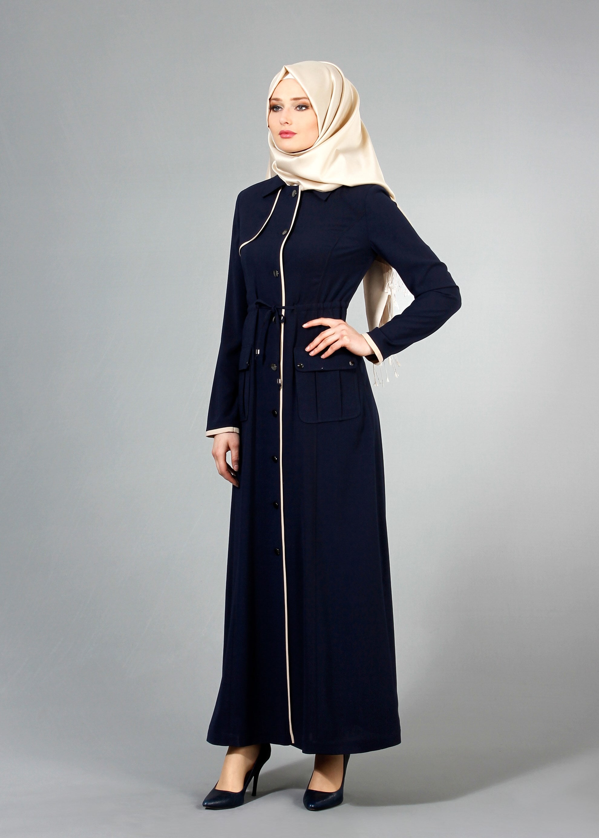 Tesettür giyim LACİVERT 1724 SUFLE PARDESÜ 38/46 TEK40