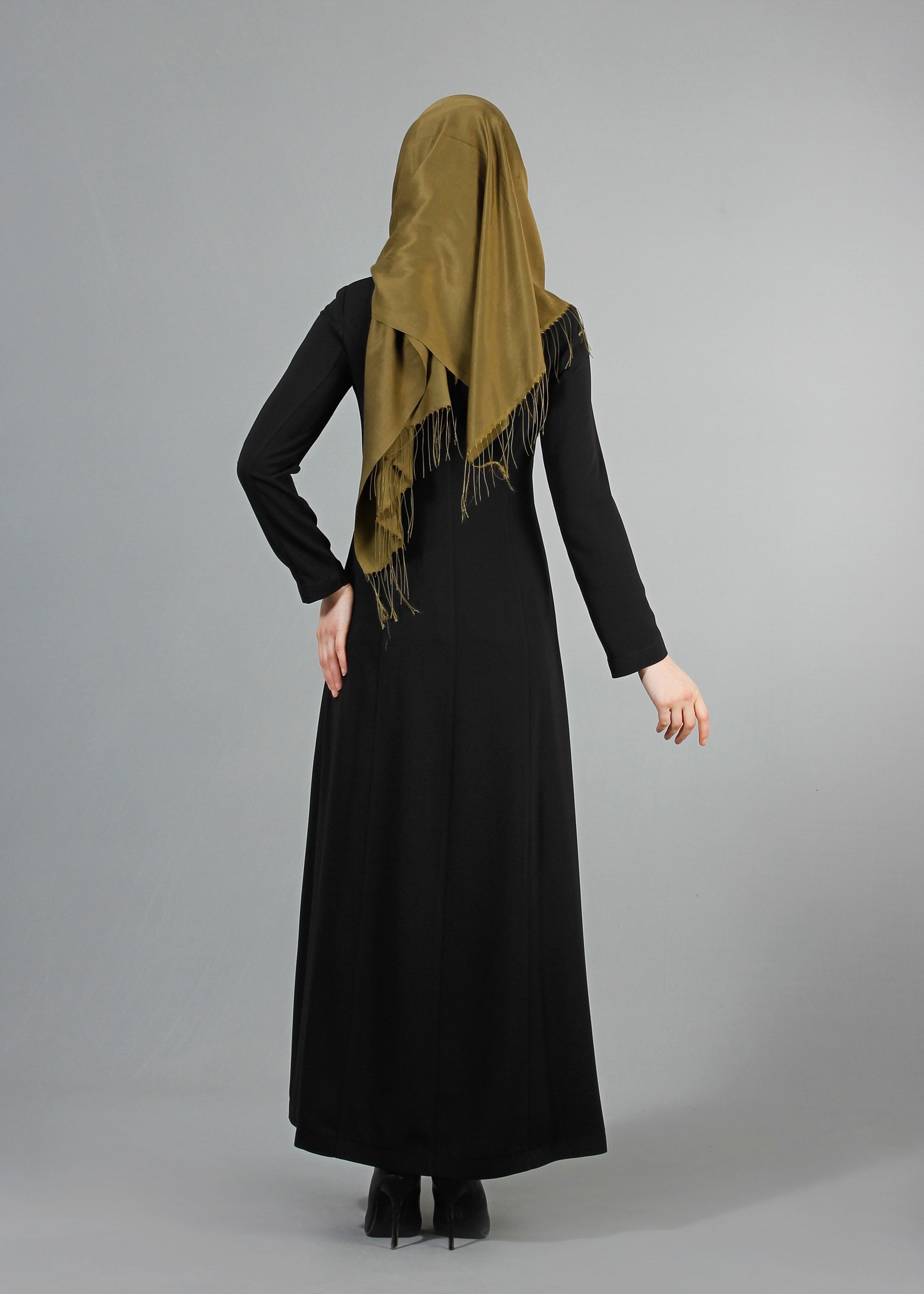 Tesettür giyim SİYAH 1736  Duru Crep Tesettür Pardesü  38/46 TEK38