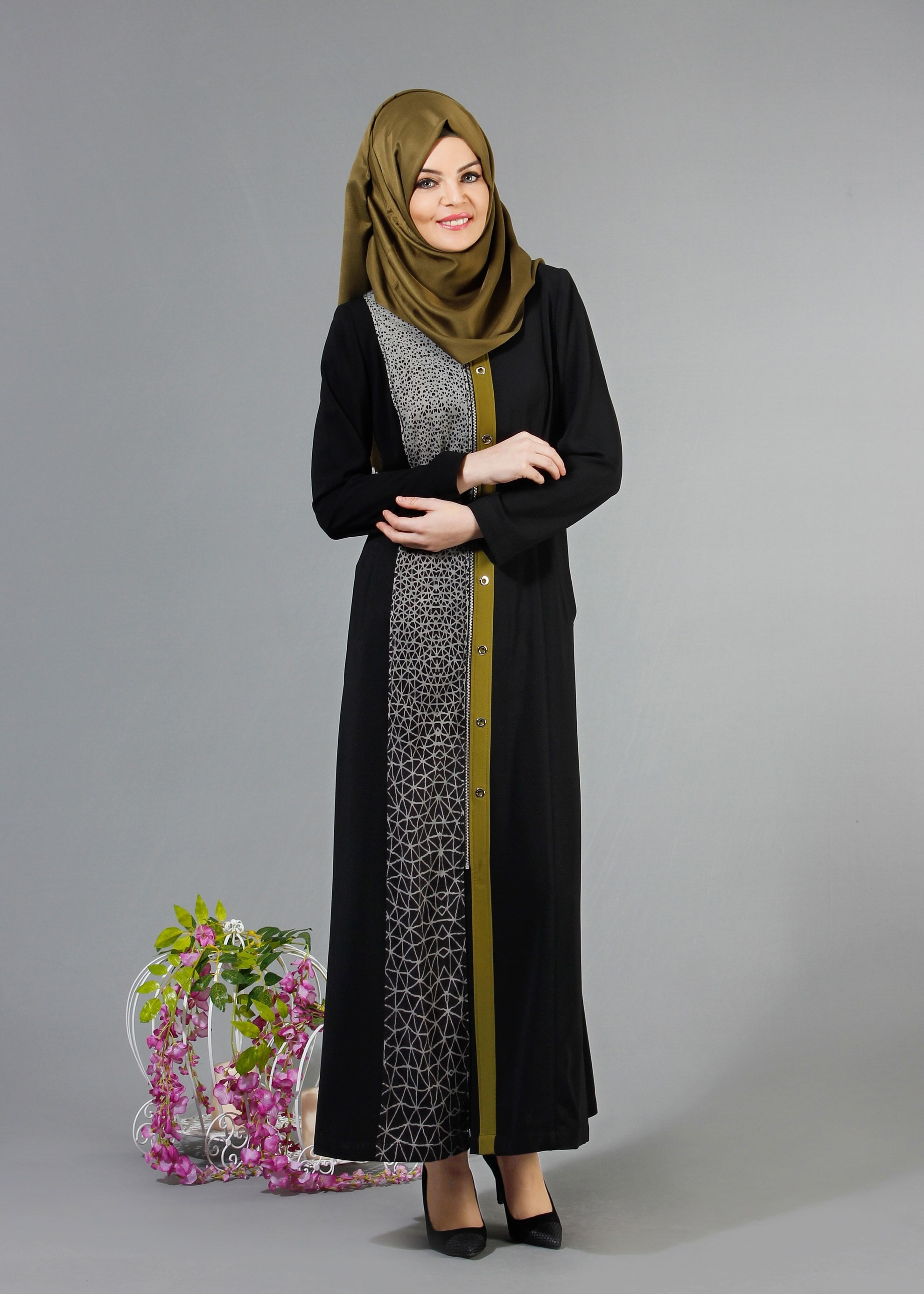 Tesettür giyim SİYAH 1739 Farah Tesetür 6288 Pardesü 40/48 TEK38