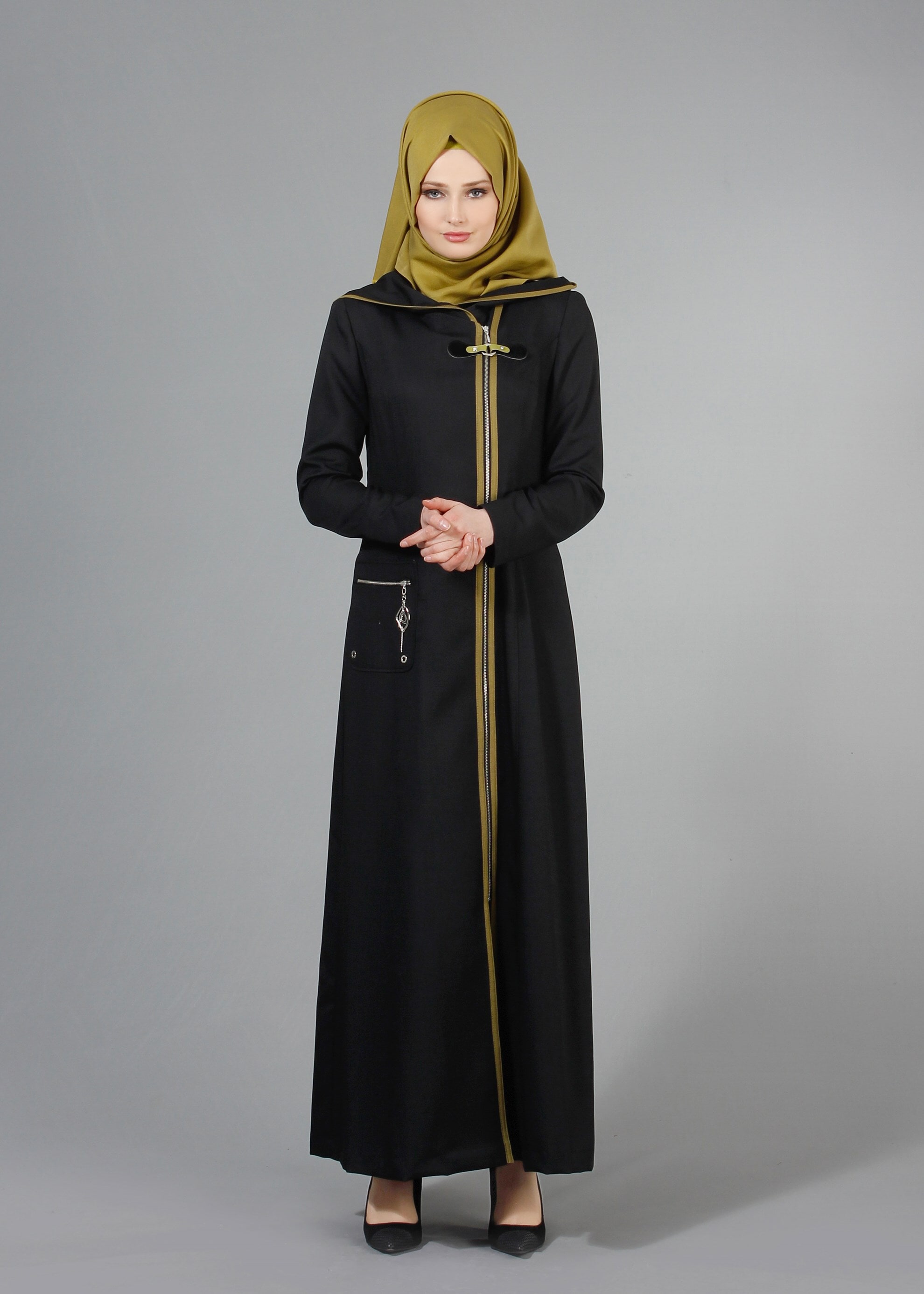 Tesettür giyim SİYAH KAPÜŞONLU PARDESÜ 1750