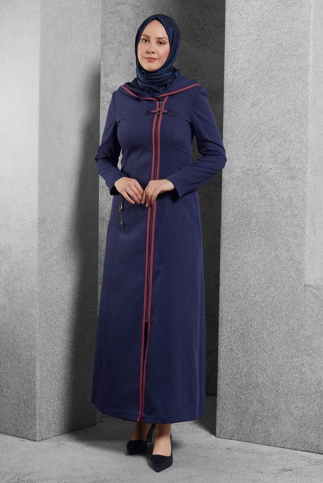 Tesettür giyim LACİVERT KAPÜŞONLU PARDESÜ 1750 - ALVİNA