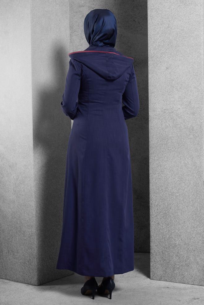 Tesettür giyim LACİVERT KAPÜŞONLU PARDESÜ 1750 - ALVİNA