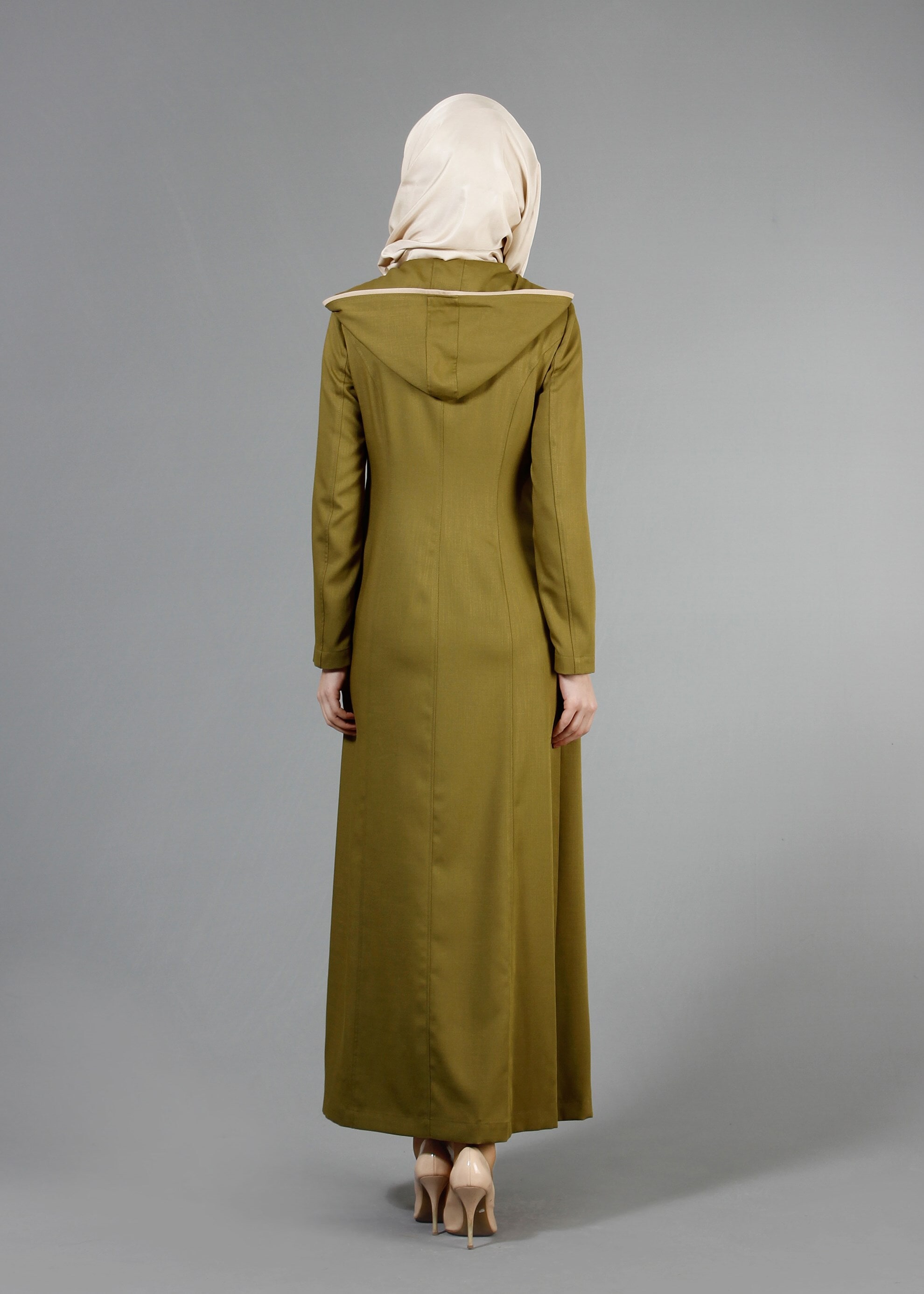 Tesettür giyim YEŞİL KAPÜŞONLU PARDESÜ 1750