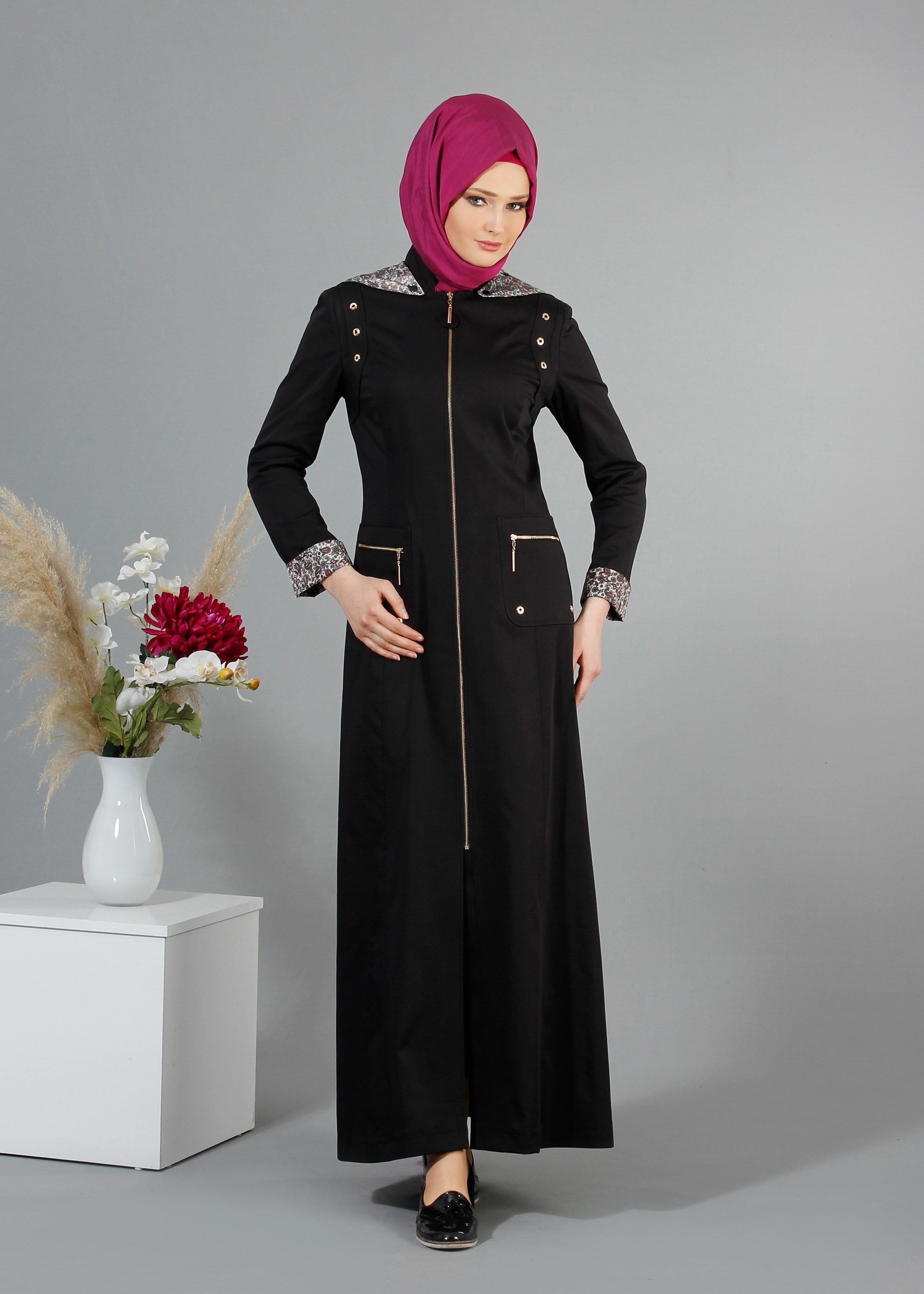 Tesettür giyim SİYAH 1751 15666 Tesettür Pardesü 38/46 TEK40-42