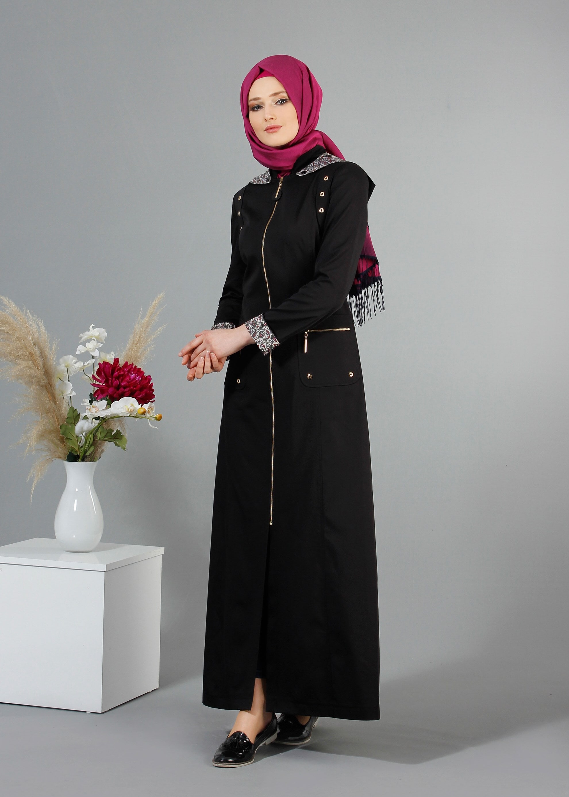 Tesettür giyim SİYAH 1751 15666 Tesettür Pardesü 38/46 TEK40-42