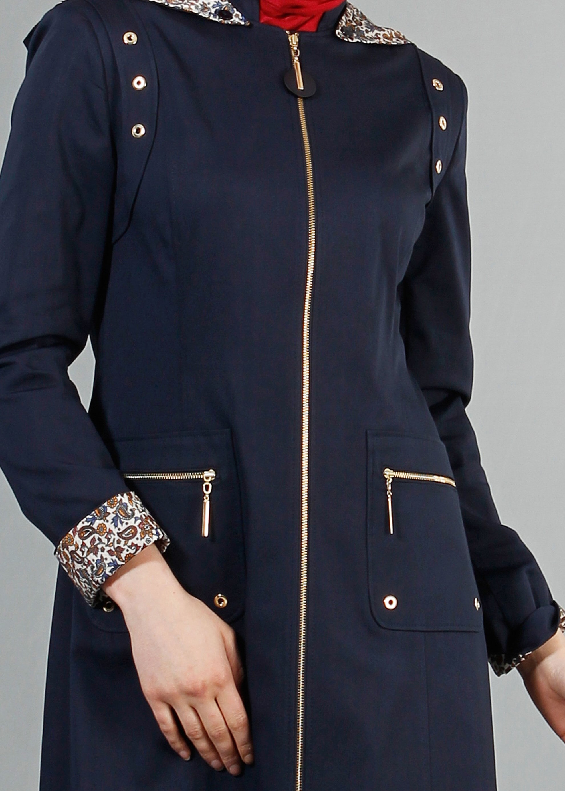 Tesettür giyim LACİVERT 1751 15666 Tesettür Pardesü 38/46 TEK40-42