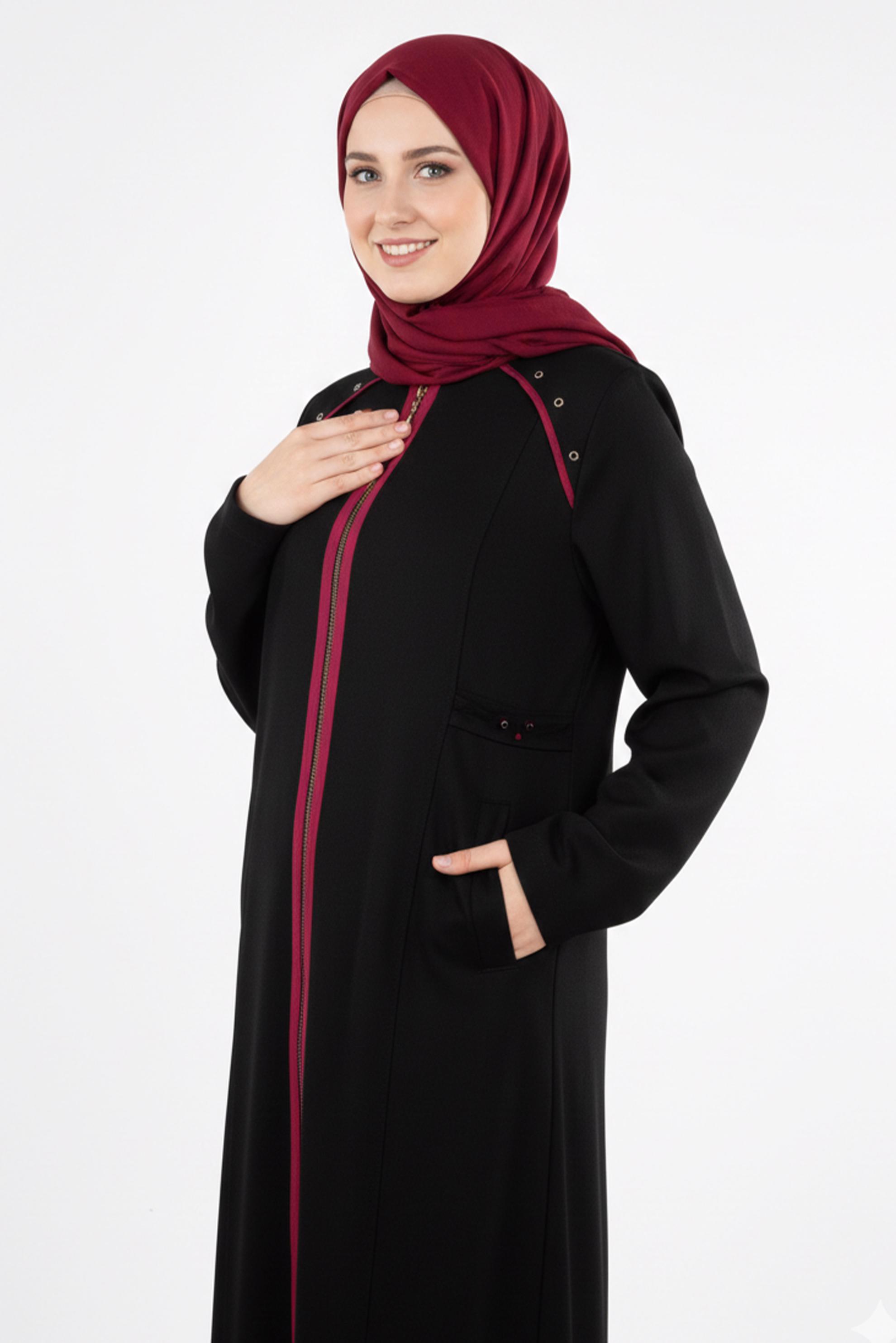 Tesettür giyim SİYAH FERMUARLI PARDESÜ 1757