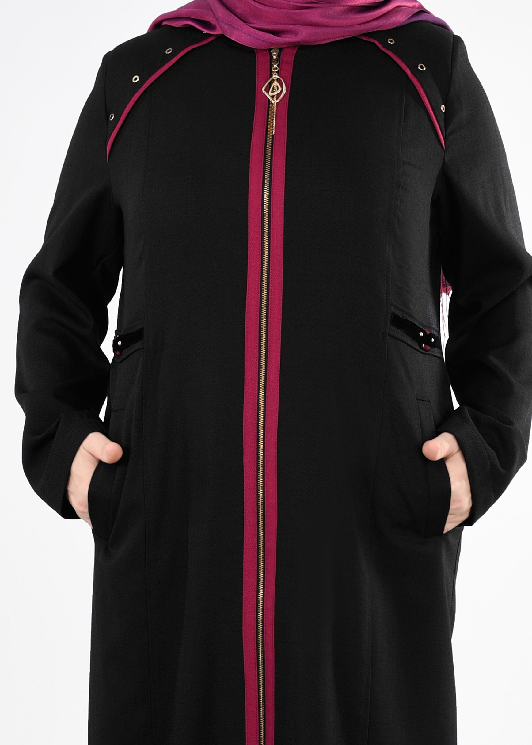 Tesettür giyim SİYAH FERMUARLI PARDESÜ 1757