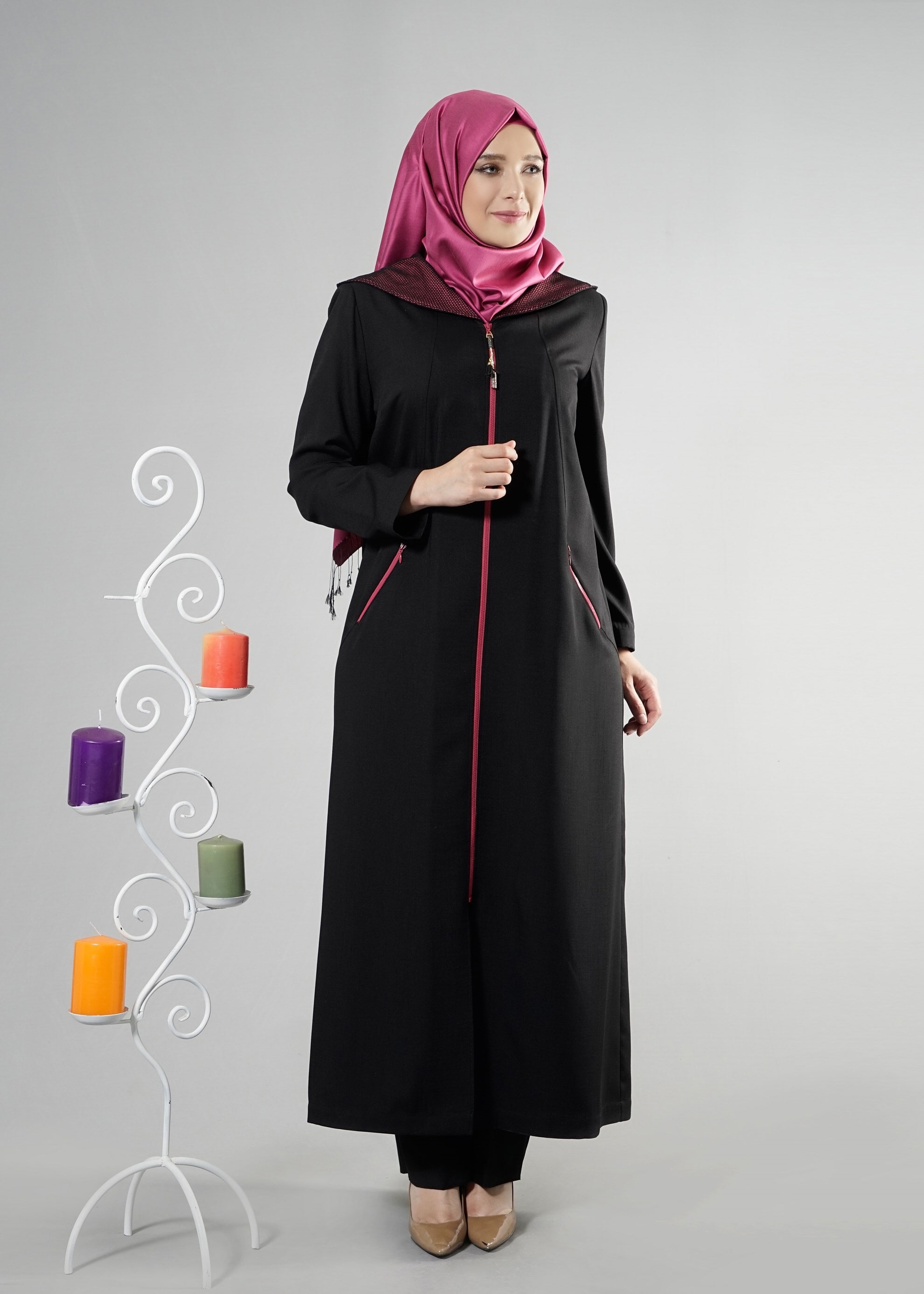 Tesettür giyim SİYAH 1760 Derin Tesettür 8169 Pardesü 44/50 TEK46