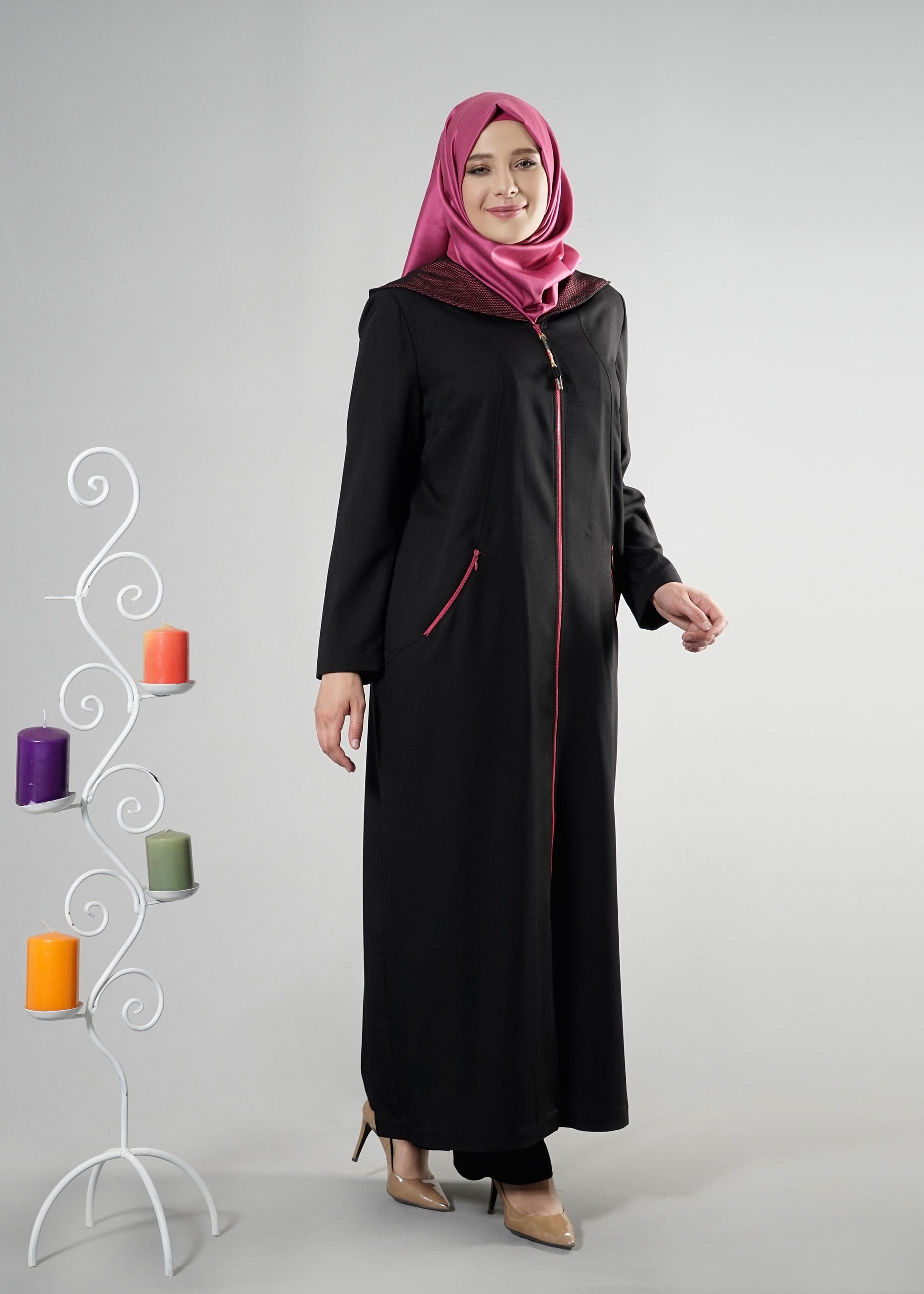 Tesettür giyim SİYAH 1760 Derin Tesettür 8169 Pardesü 44/50 TEK46