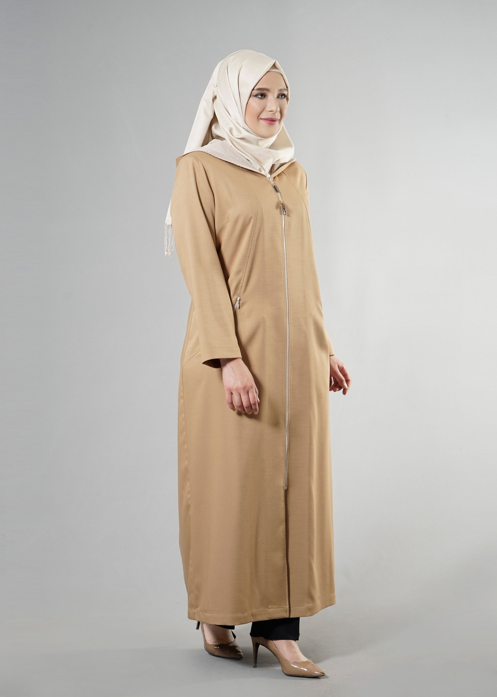 Tesettür giyim KAHVE 1760 Derin Tesettür 8169 Pardesü 44/50 TEK46