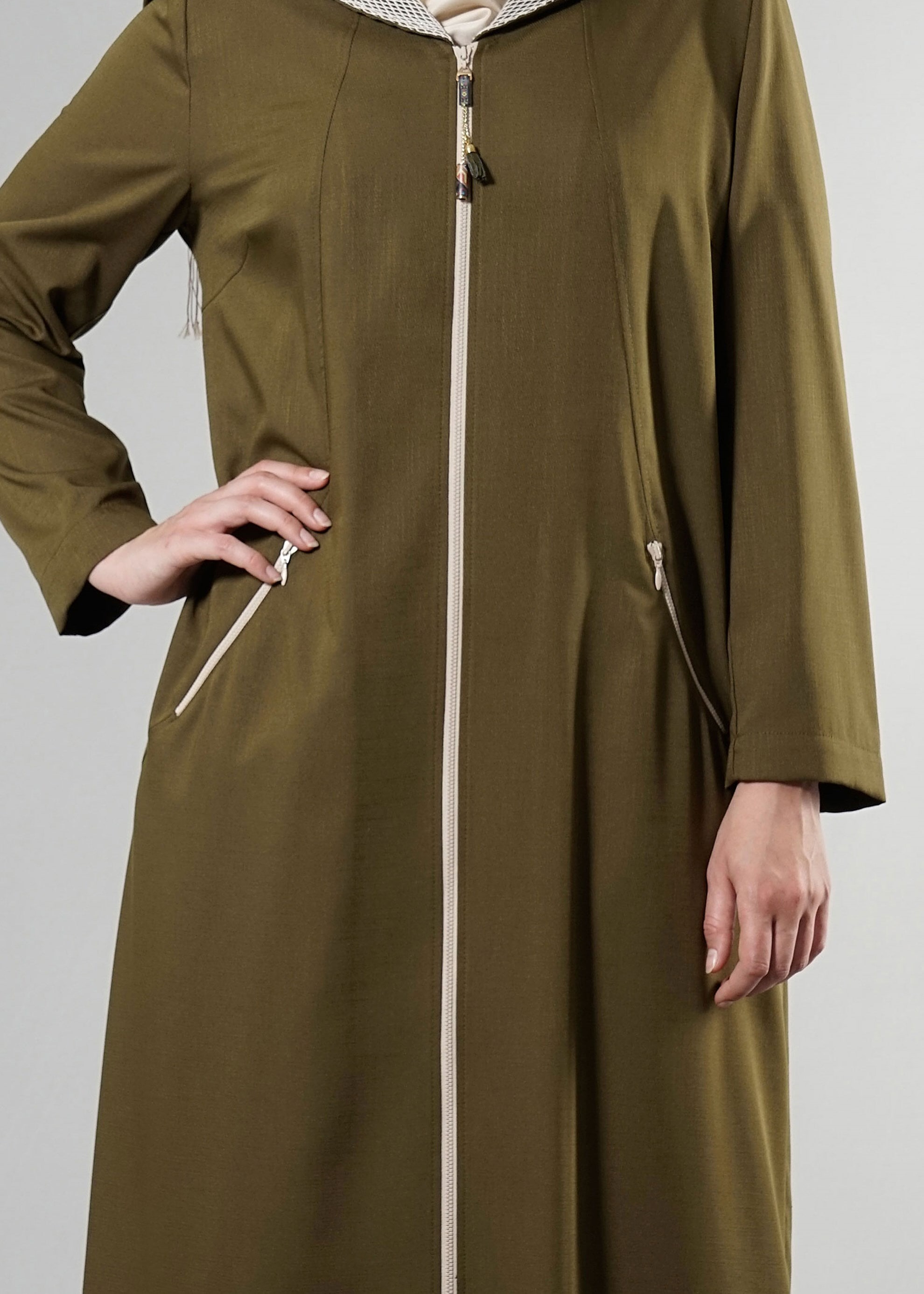 Tesettür giyim HAKİ 1760 Derin Tesettür 8169 Pardesü 44/50 TEK46