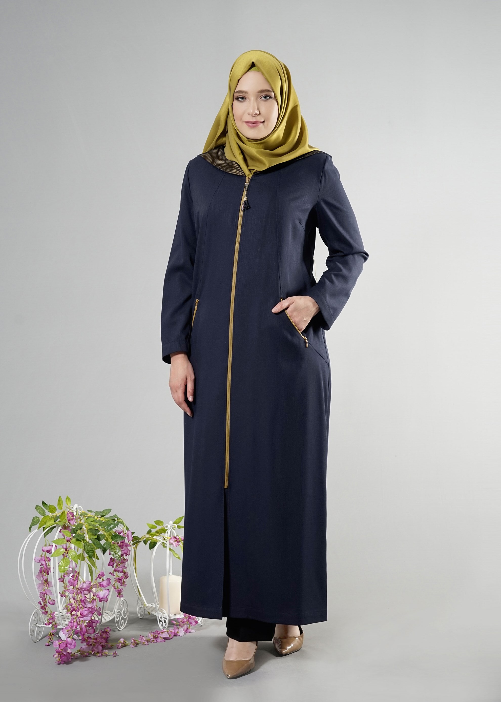 Tesettür giyim LACİVERT 1760 Derin Tesettür 8169 Pardesü 44/50 TEK46