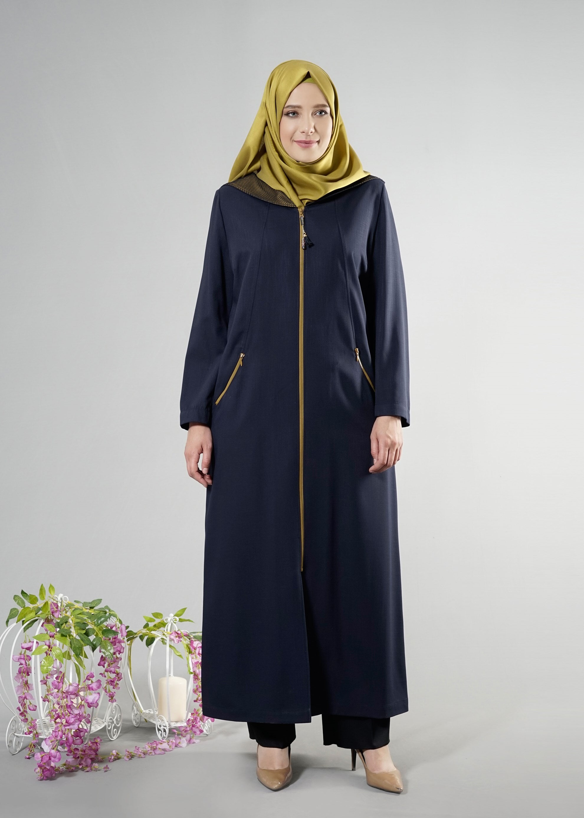 Tesettür giyim LACİVERT 1760 Derin Tesettür 8169 Pardesü 44/50 TEK46