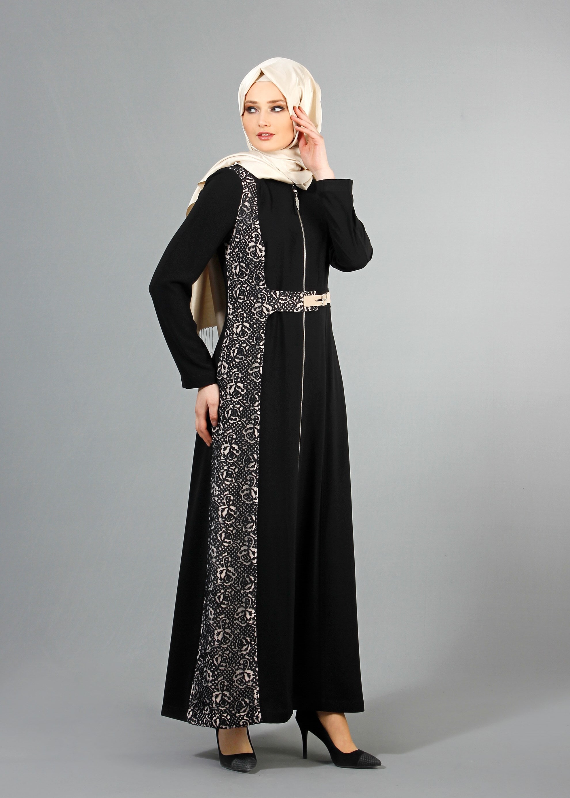 Tesettür giyim SİYAH 1763 Farah Tesettür Pardesü 38/46 TEK40