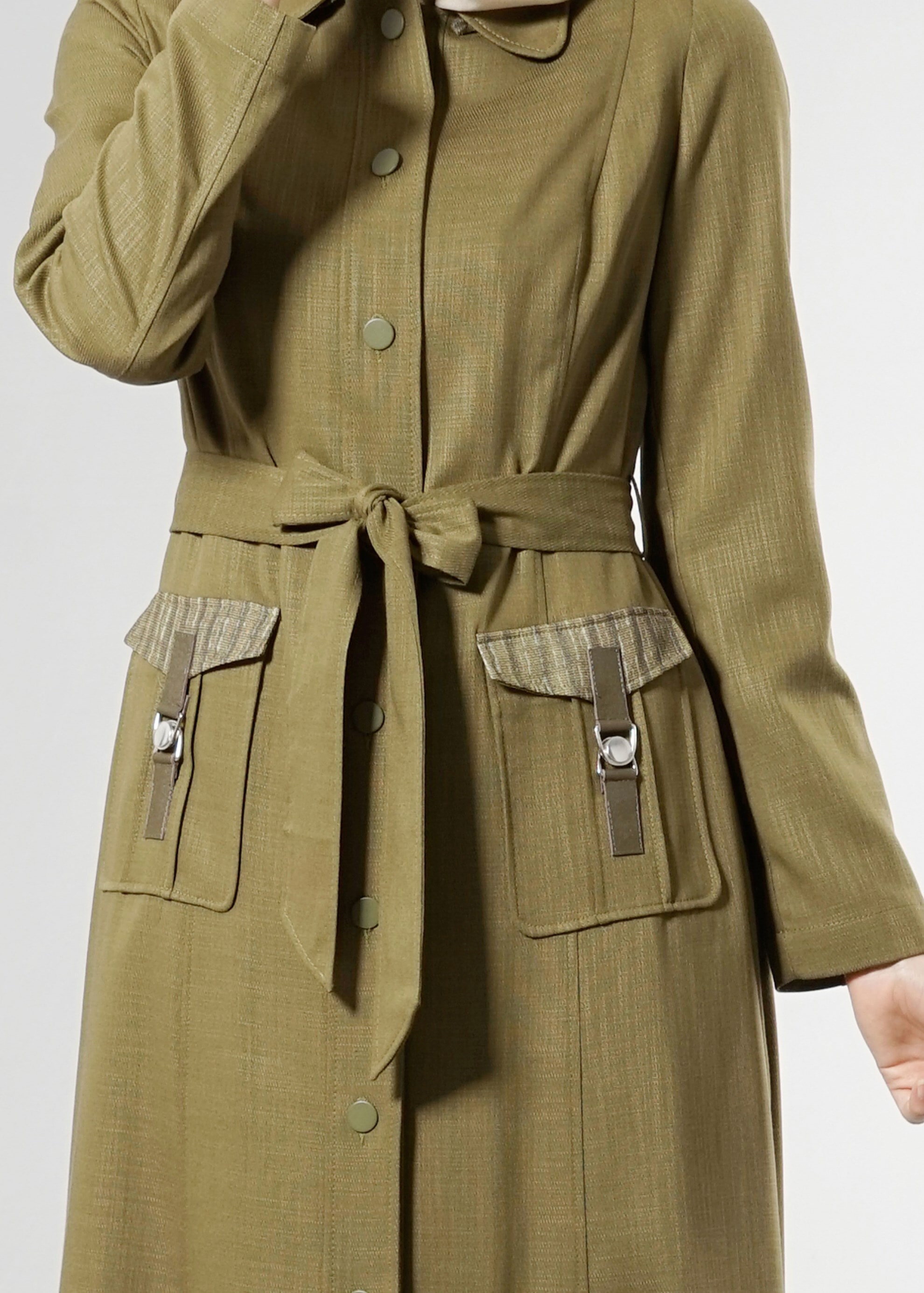 Tesettür giyim HAKİ 1765 New Shine Pardesü 38/46