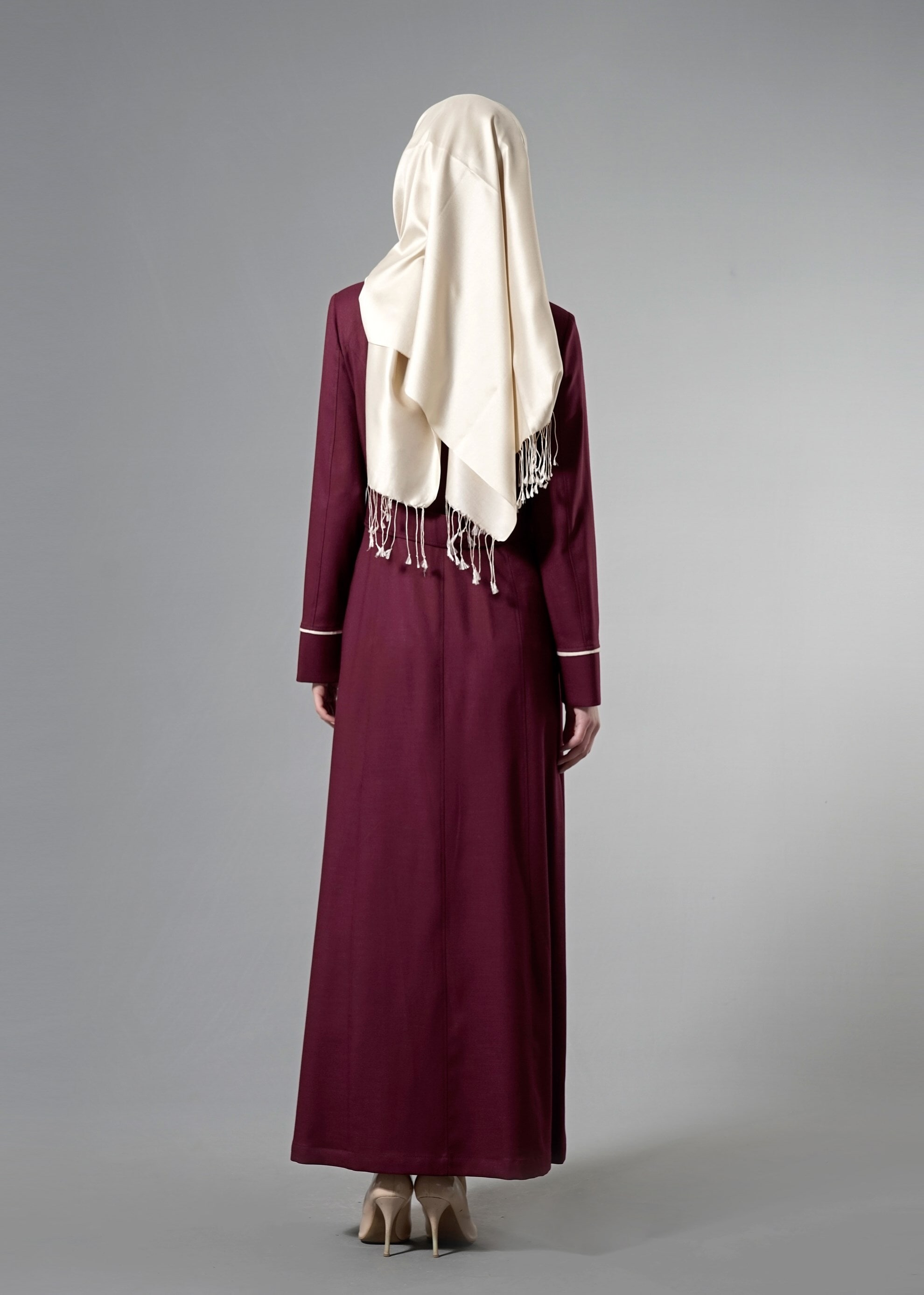 Tesettür giyim MÜRDÜM RENKLİ ŞERİT DETAYLI CEPLİ PARDESÜ 1766 