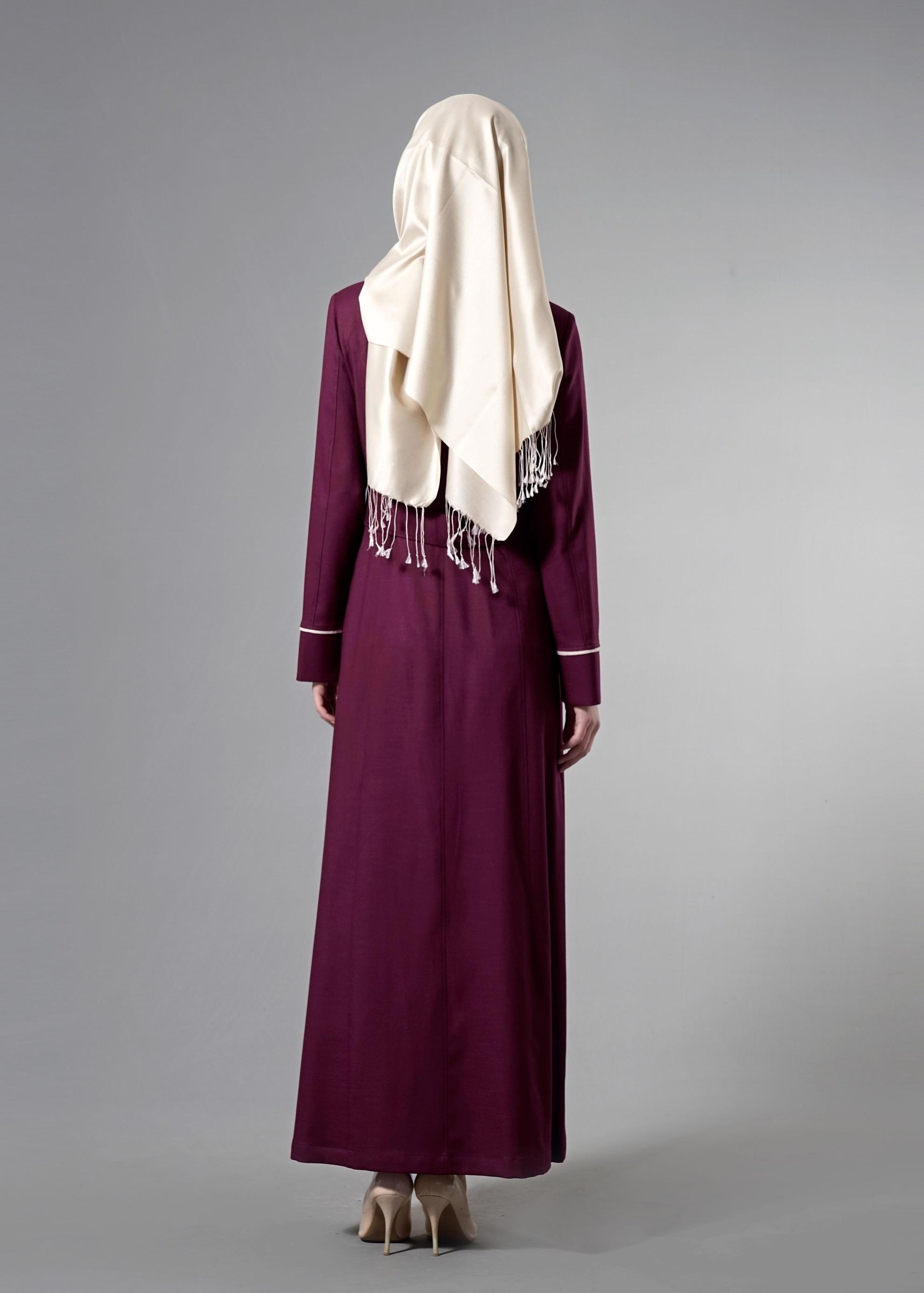 Tesettür giyim MOR RENKLİ ŞERİT DETAYLI CEPLİ PARDESÜ 1766 