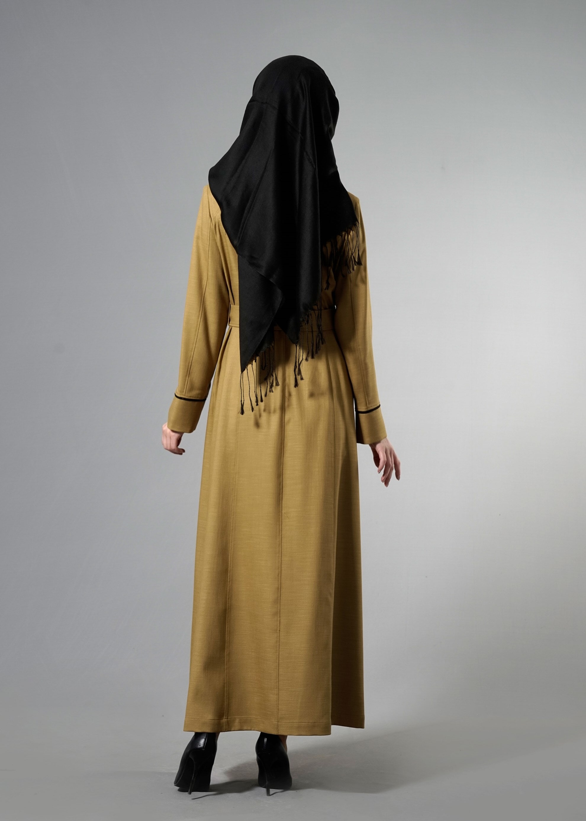 Tesettür giyim YEŞİL RENKLİ ŞERİT DETAYLI CEPLİ PARDESÜ 1766 