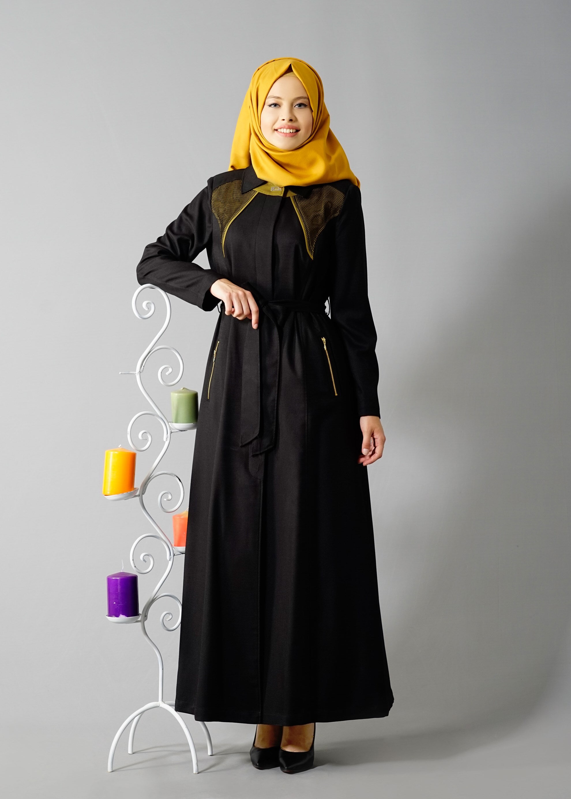 Tesettür giyim SİYAH 1768 New Shine Tesettür Pardesü 40/48 TEK38