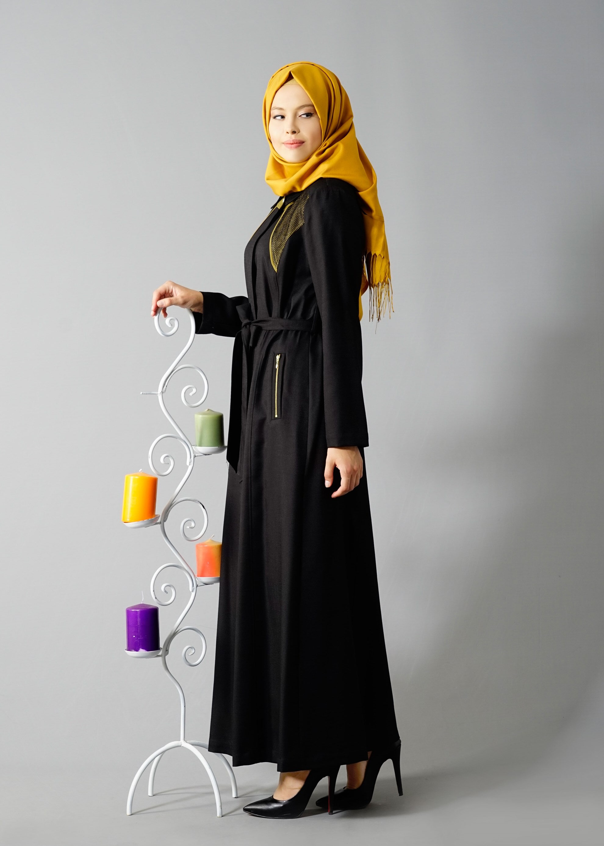 Tesettür giyim SİYAH 1768 New Shine Tesettür Pardesü 40/48 TEK38