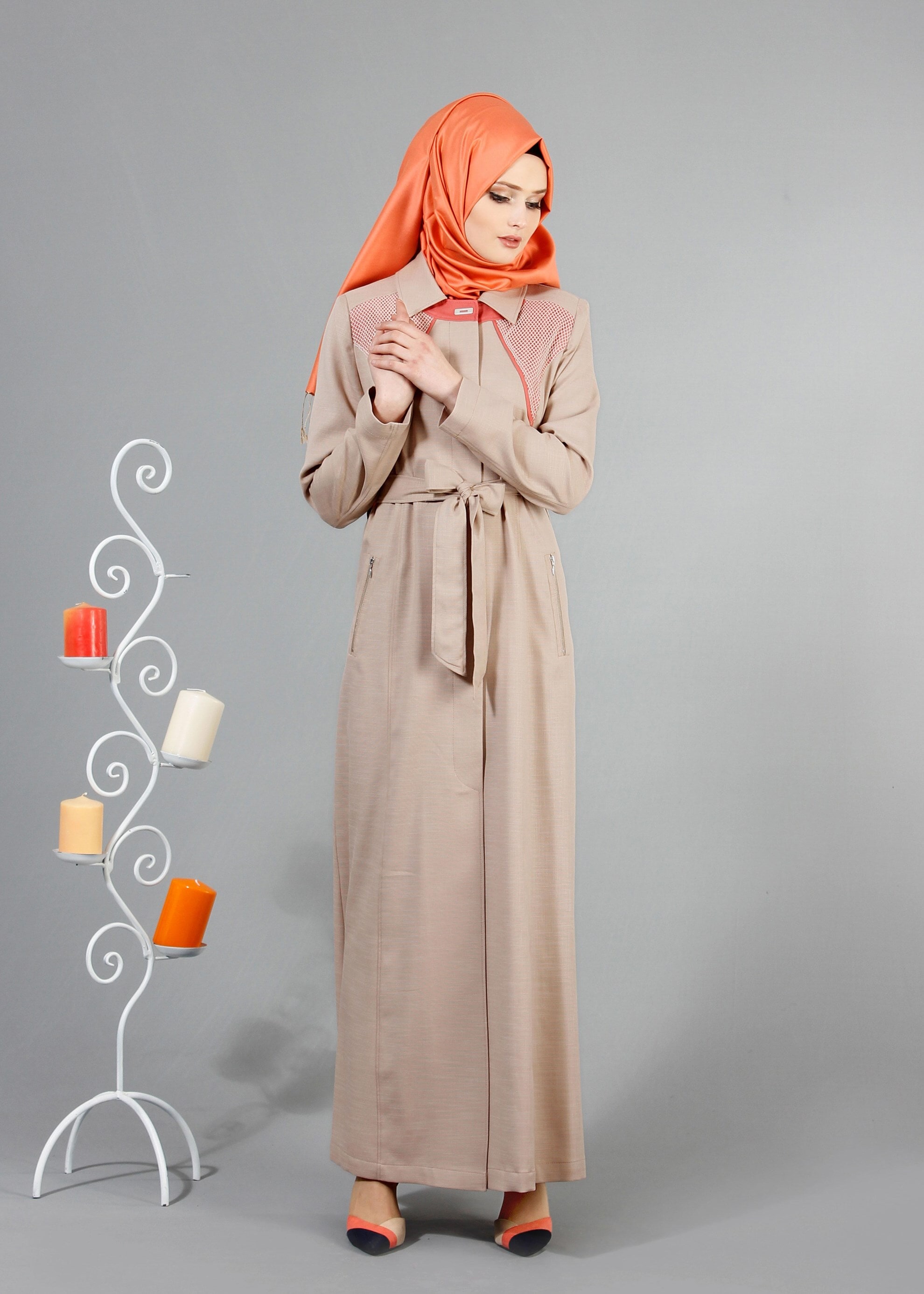 Tesettür giyim BEJ 1768 New Shine Tesettür Pardesü 40/48 TEK38