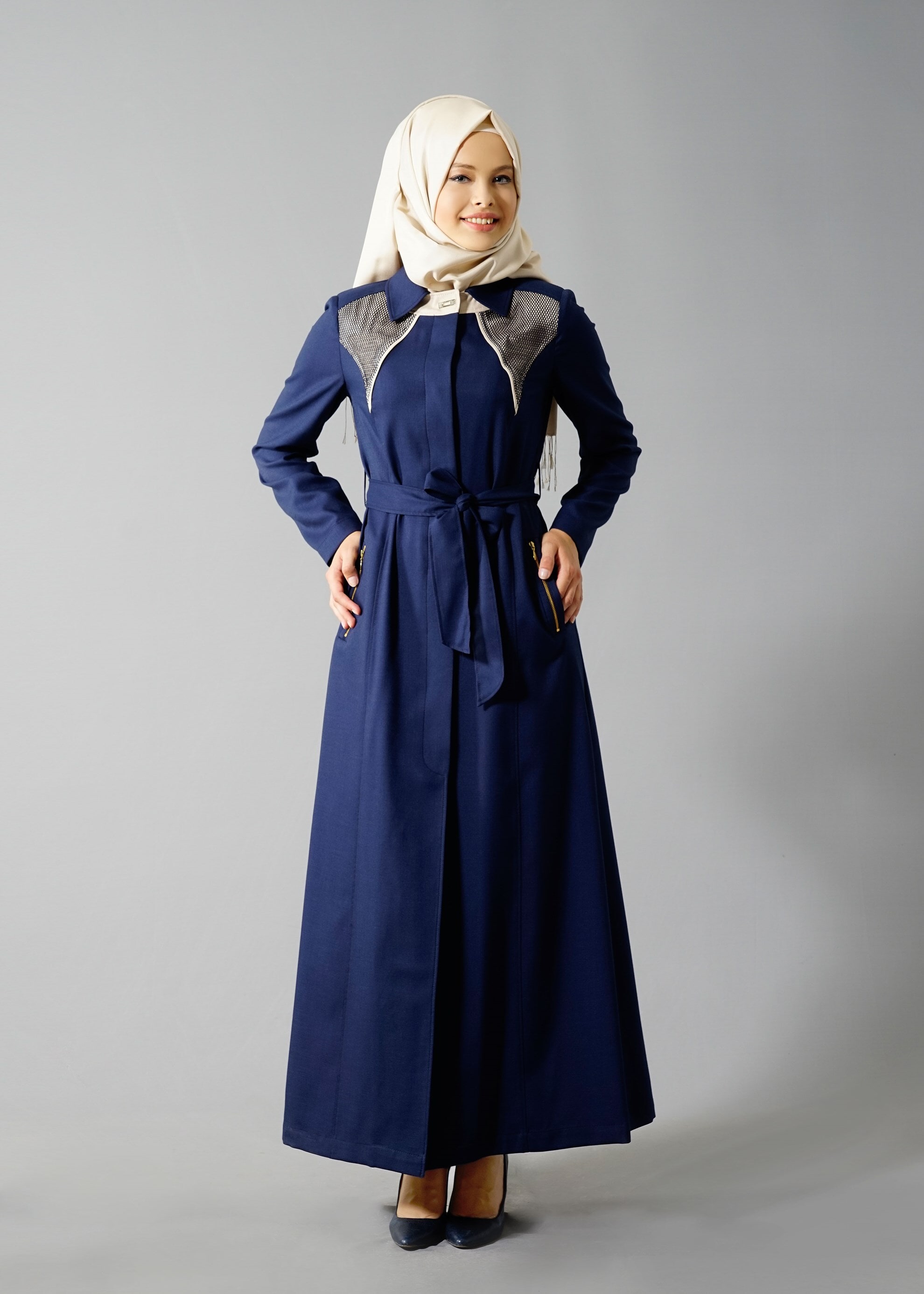 Tesettür giyim LACİVERT 1768 New Shine Tesettür Pardesü 40/48 TEK38