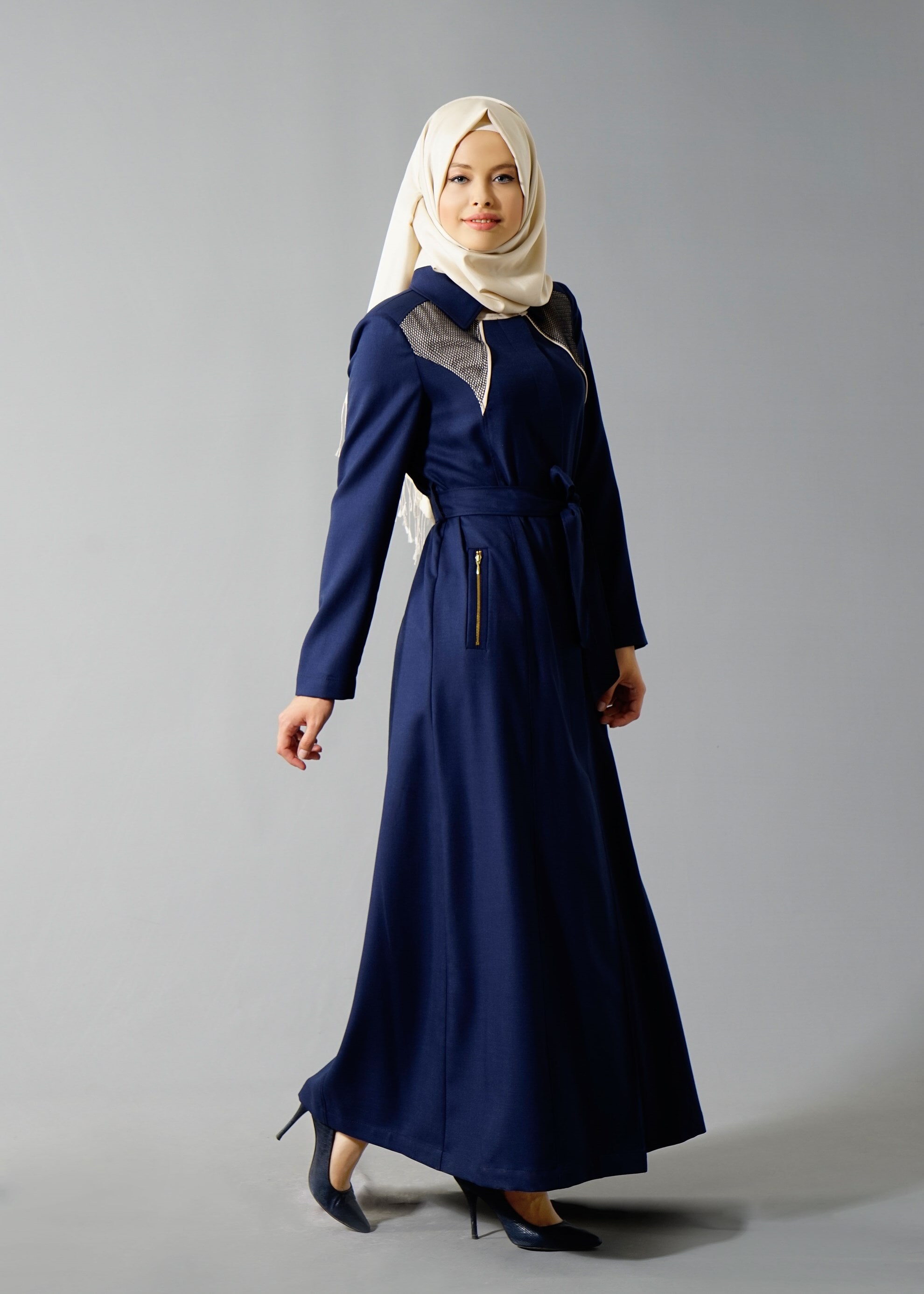 Tesettür giyim LACİVERT 1768 New Shine Tesettür Pardesü 40/48 TEK38