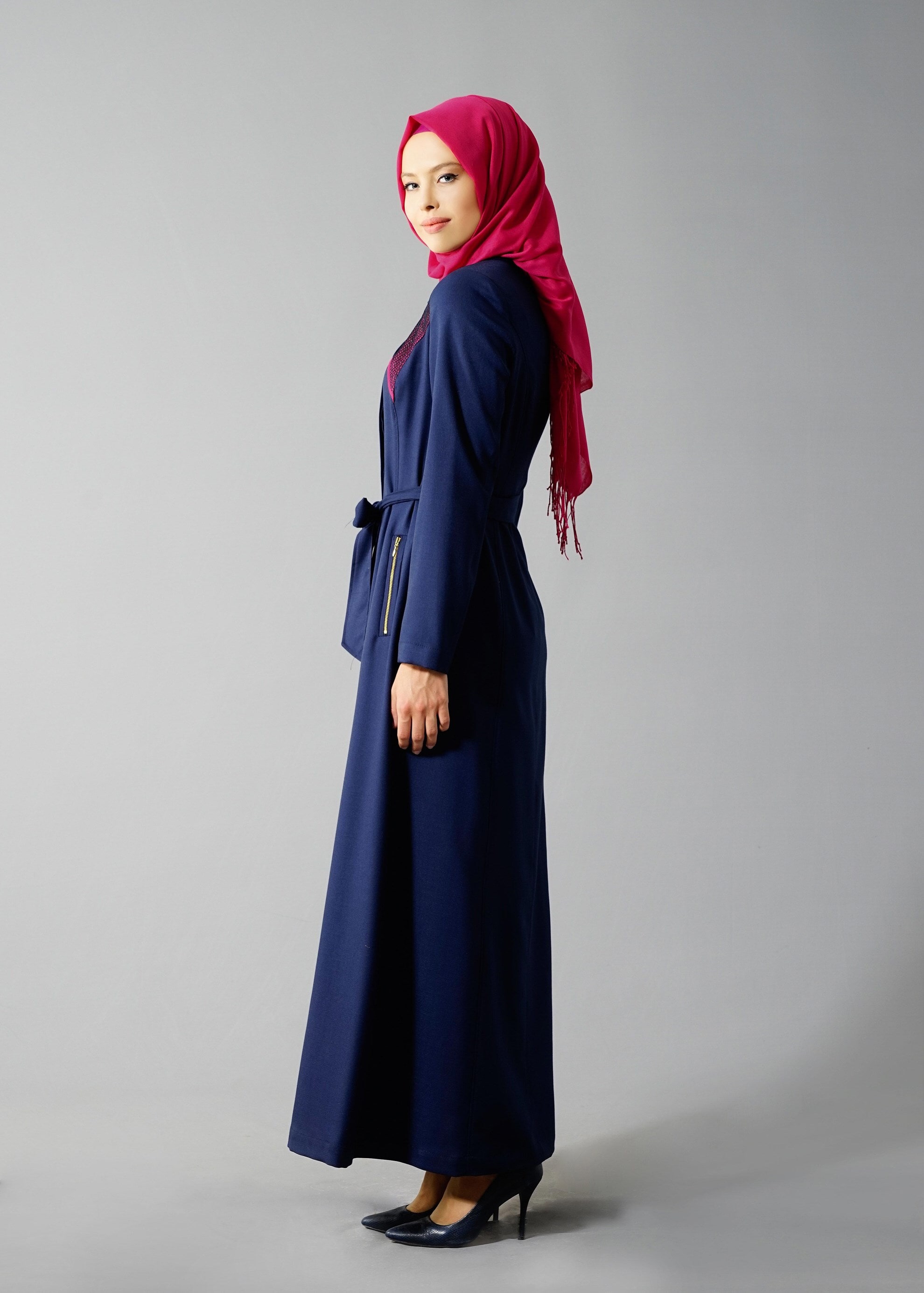 Tesettür giyim LACİVERT 1768 New Shine Tesettür Pardesü 40/48 TEK38