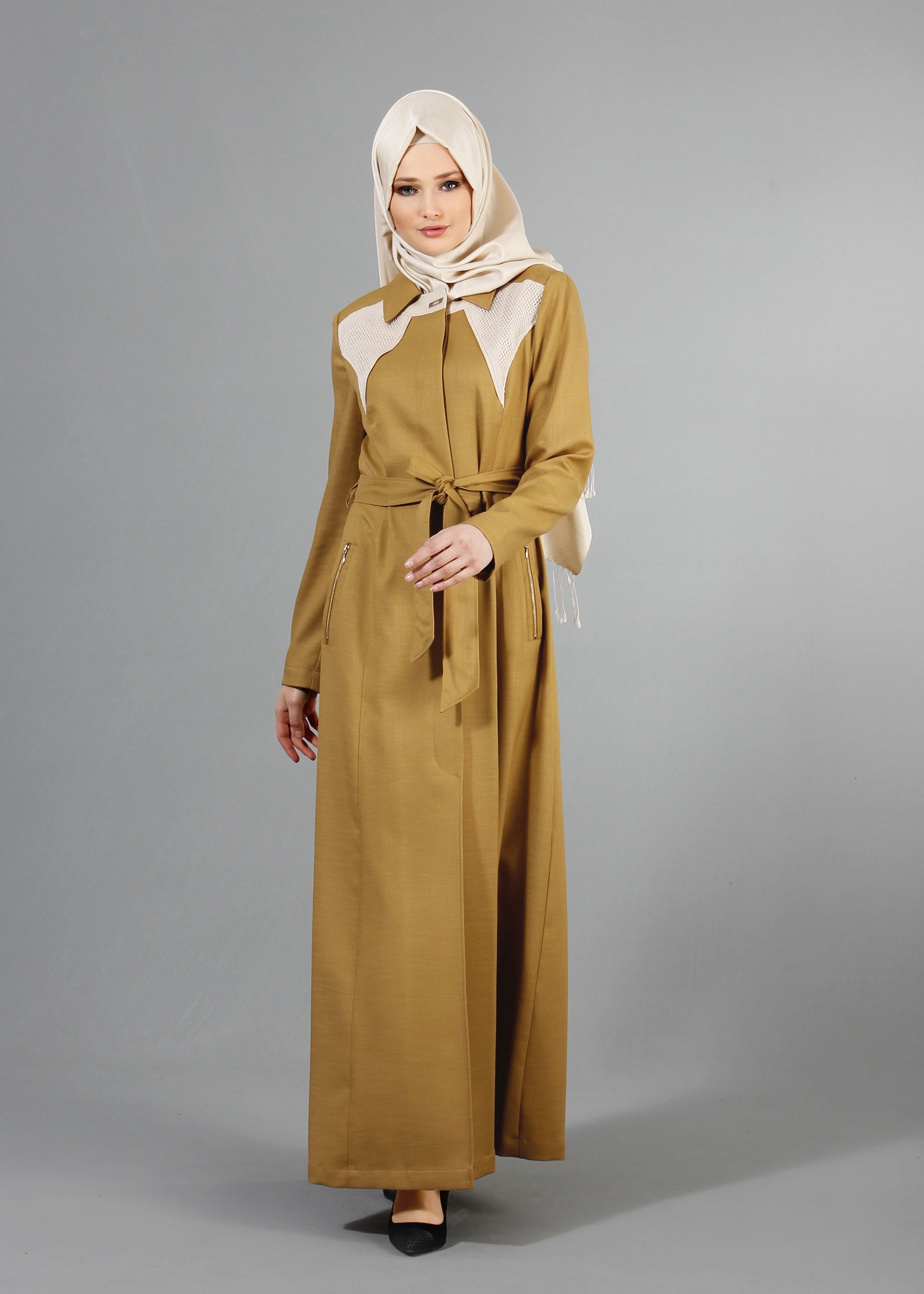 Tesettür giyim YEŞİL 1768 New Shine Tesettür Pardesü 40/48 TEK38