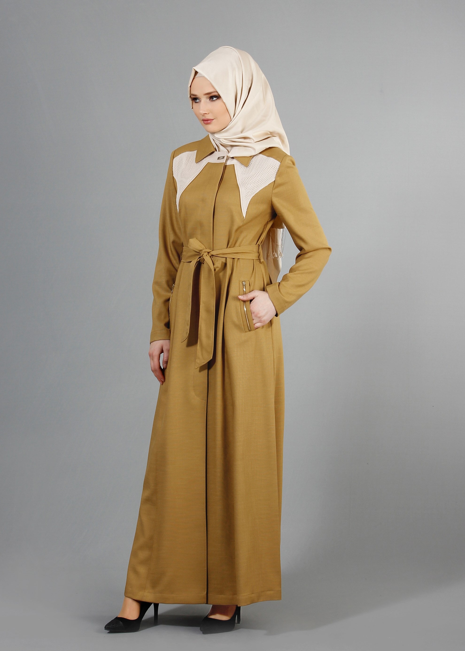 Tesettür giyim YEŞİL 1768 New Shine Tesettür Pardesü 40/48 TEK38