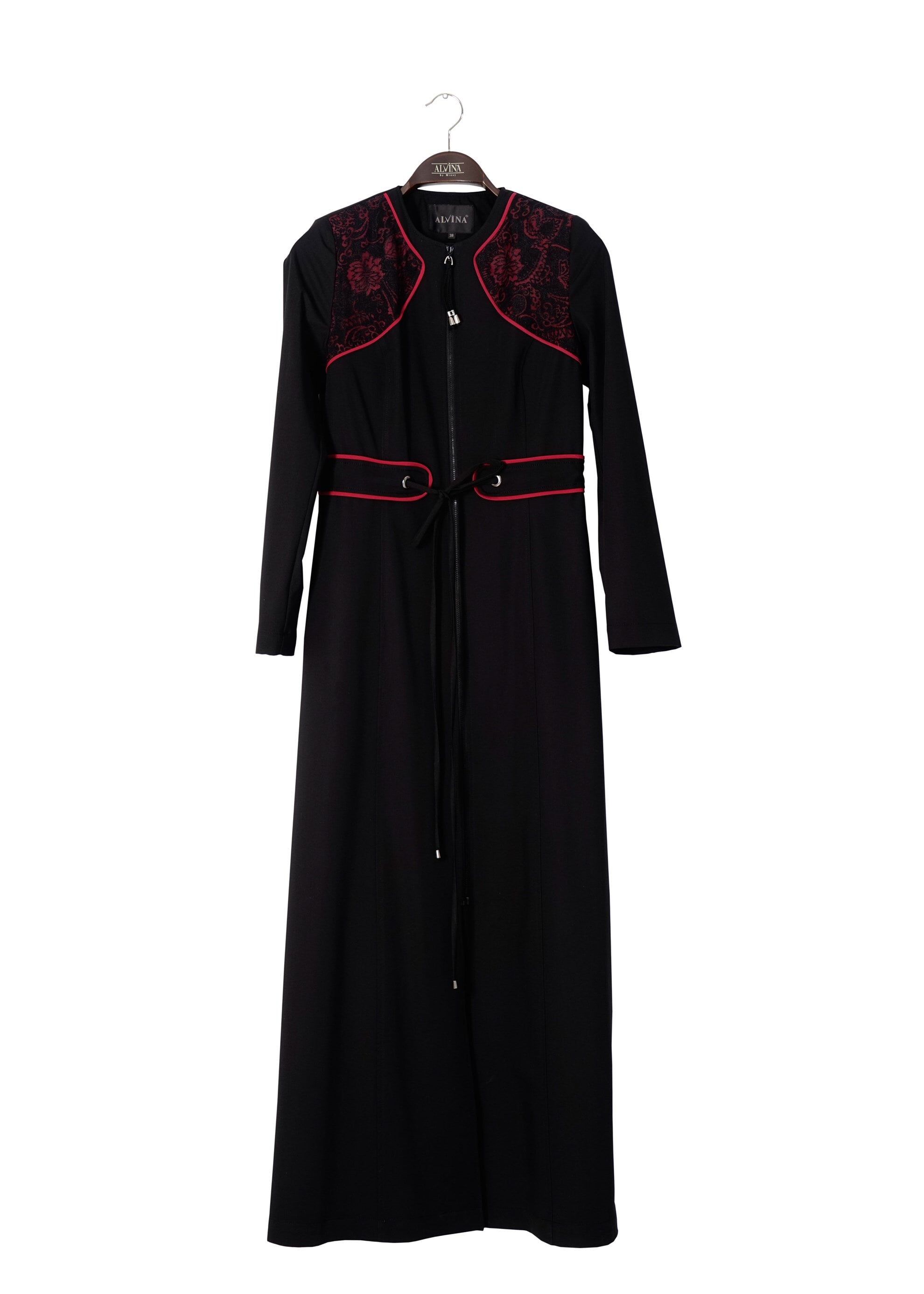 Tesettür giyim SİYAH BELİ BAĞCIKLI TESETTÜR PARDESÜ 1769