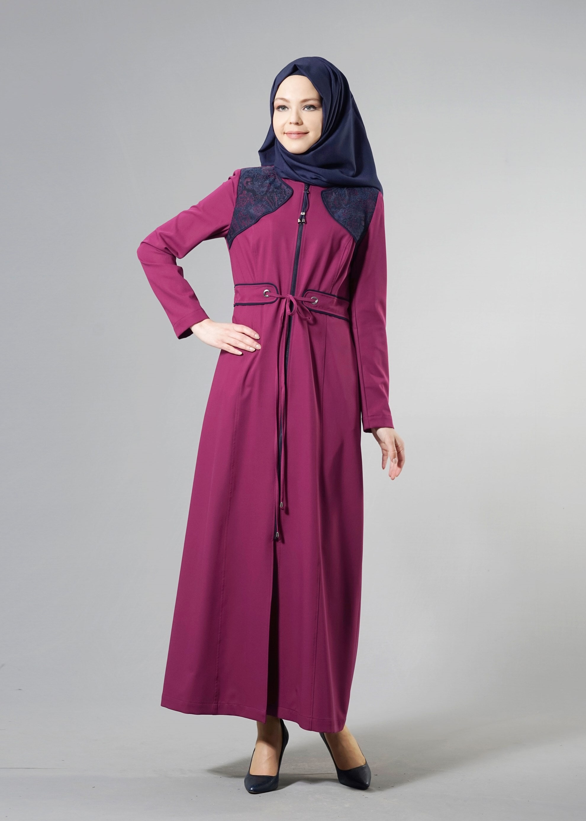 Tesettür giyim MOR BELİ BAĞCIKLI TESETTÜR PARDESÜ 1769