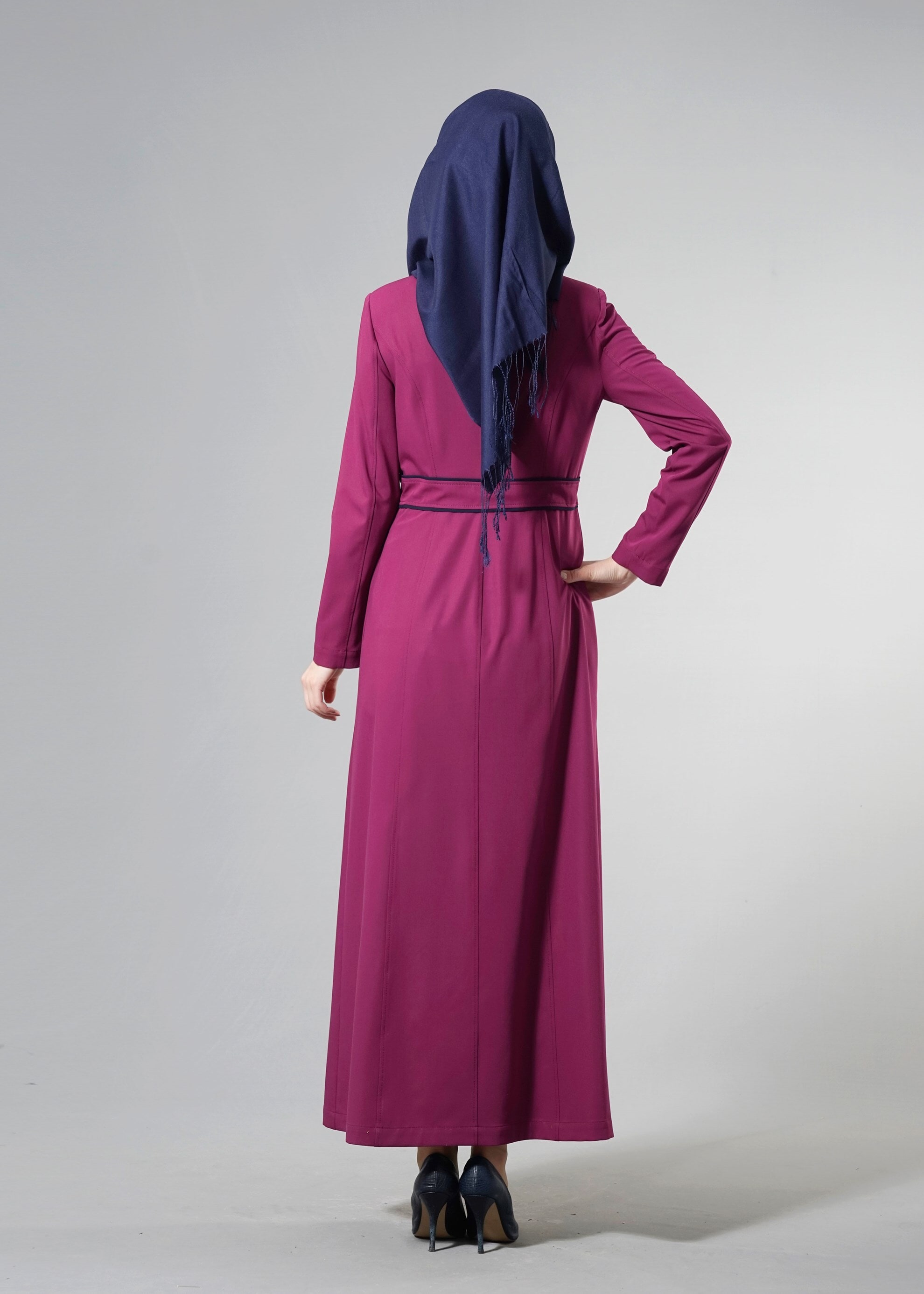 Tesettür giyim MOR BELİ BAĞCIKLI TESETTÜR PARDESÜ 1769